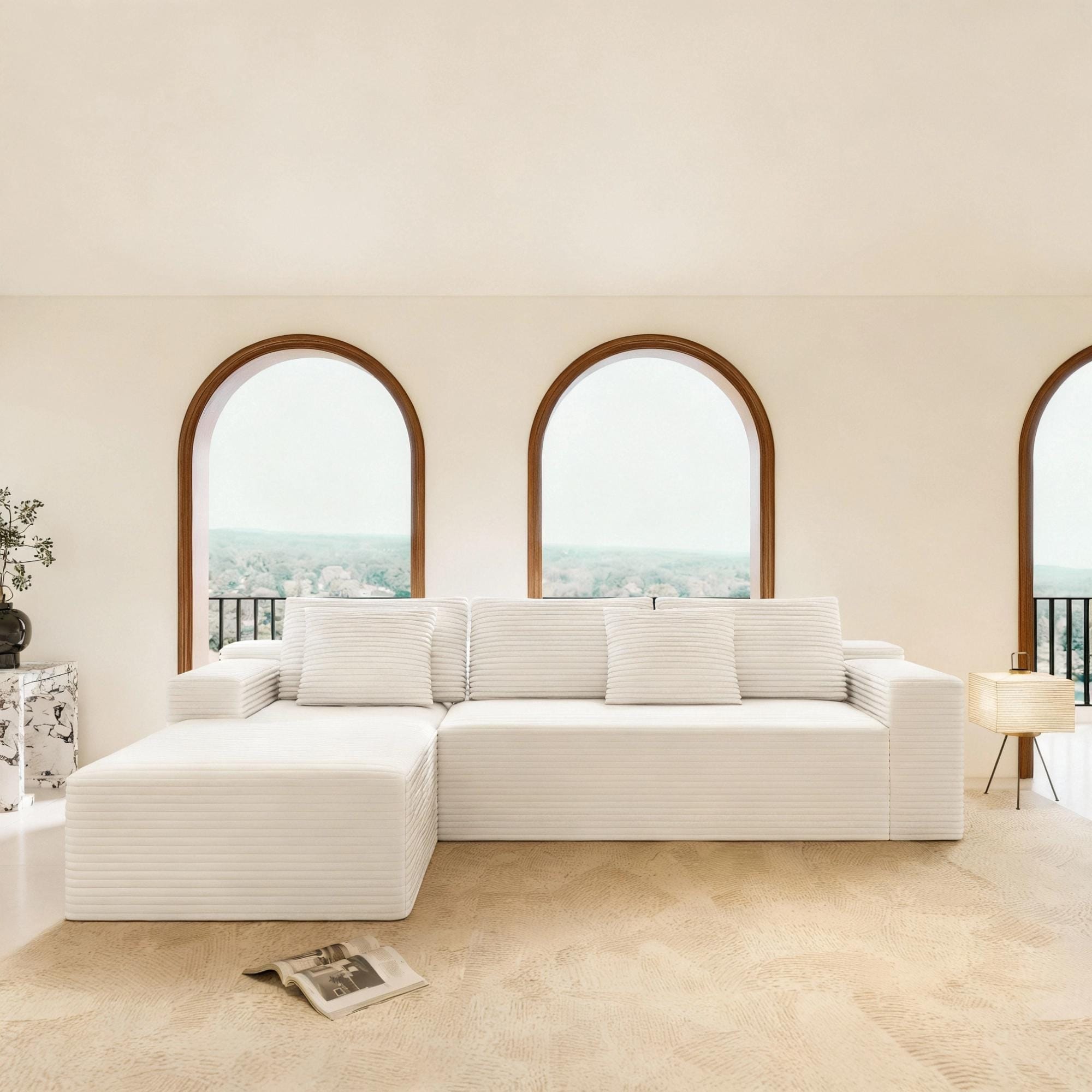 Roomfitters 104.3 Modular Sectional Sofa 2 Piece Compressed Cloud Couch No Assembly Required Plush Corduroy White