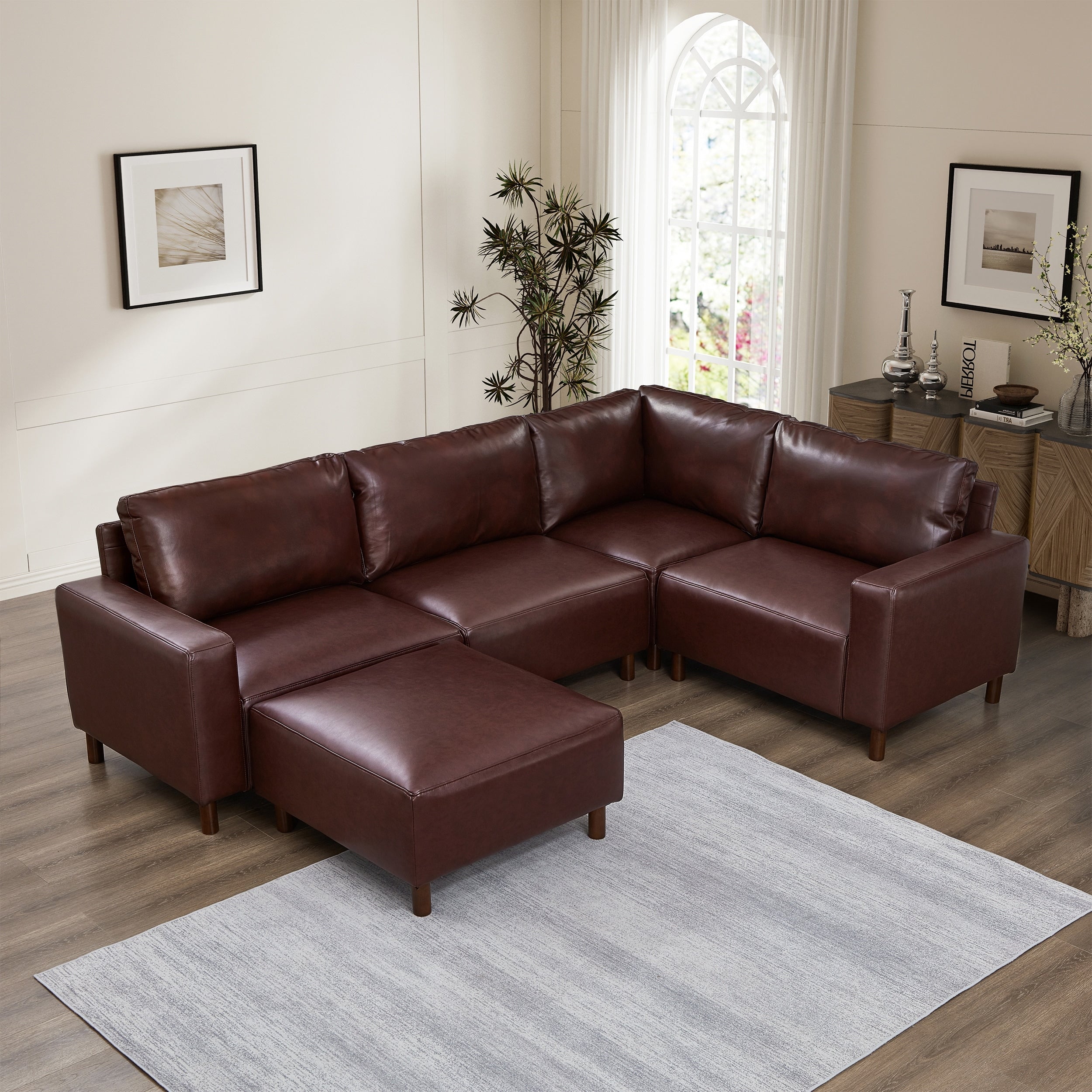 Roomfitters 104 Modern Large 5 Piece Sectional Sofa L Shaped Upholstered Corner Couch With Ottoman For Living Room