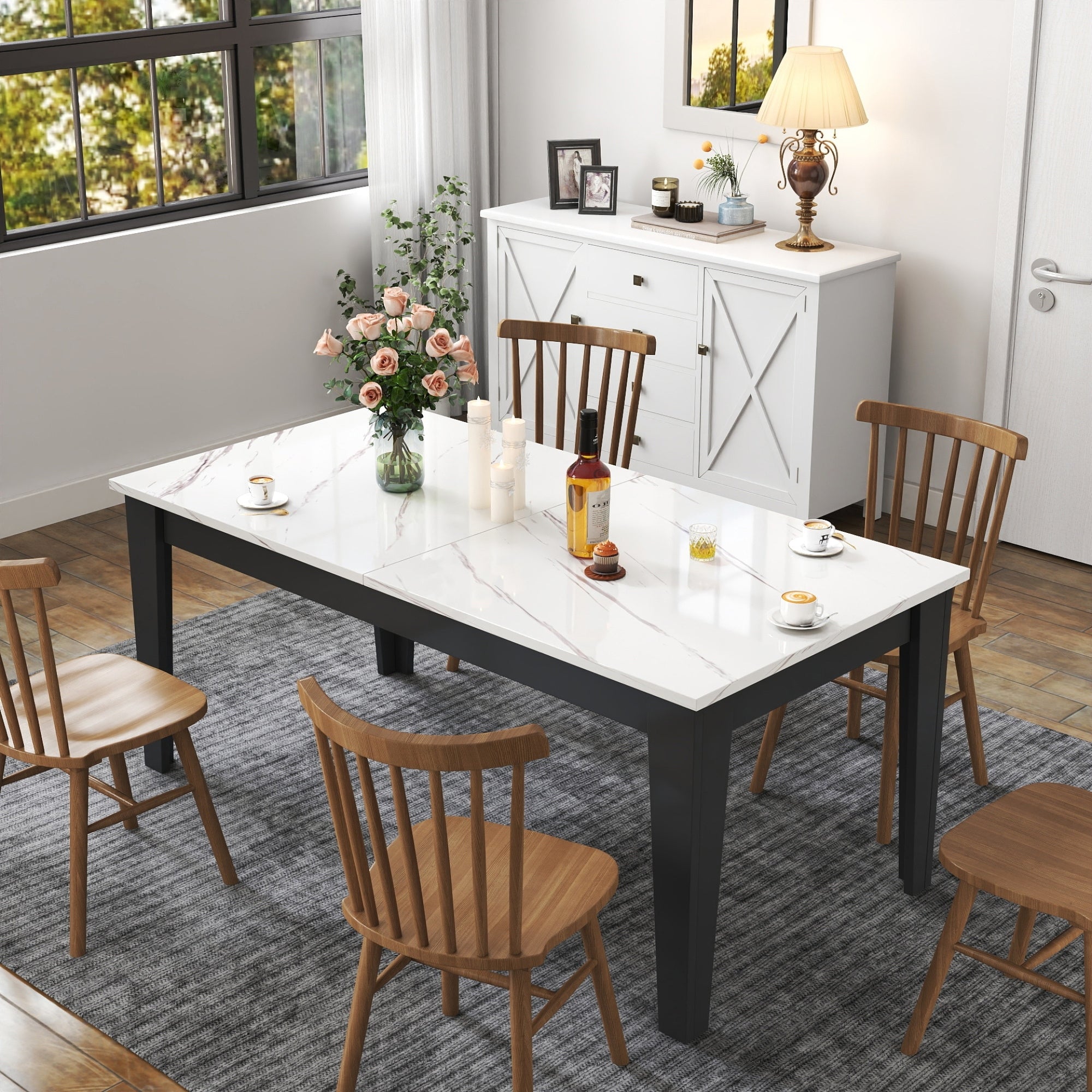 Roomfitters 106.3 Extendable Dining Table Modern Wooden Kitchen Conference Desk Large Dinner Party Furniture