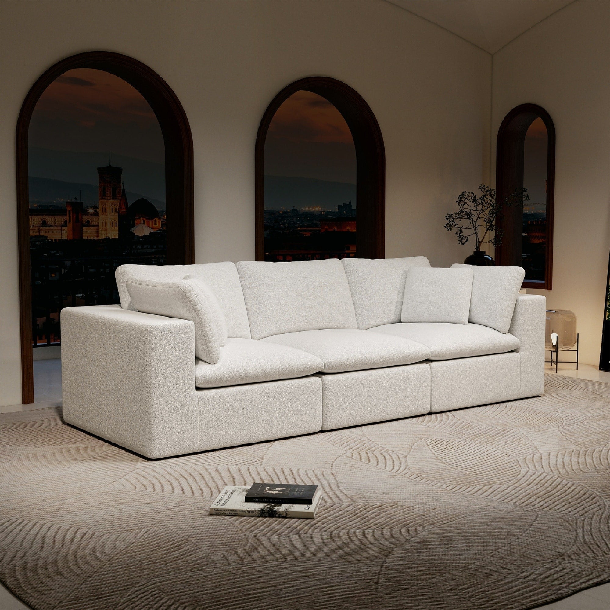 Roomfitters 108.3 Modular Sectional Sofa 3 Piece Compressed Cloud Couch No Assembly Required Plush Corduroy White