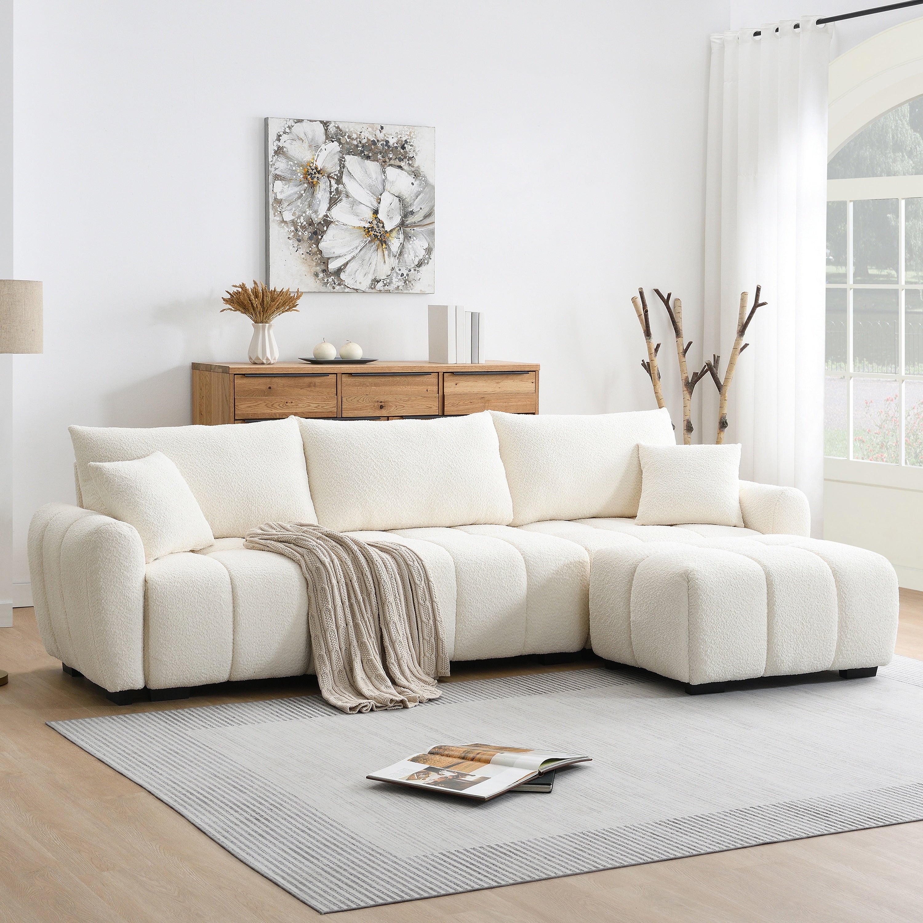 Roomfitters 110 Modular Sectional Sofa L Shaped Couch With Extra Large Seat Movable Ottoman Boucle Upholstery