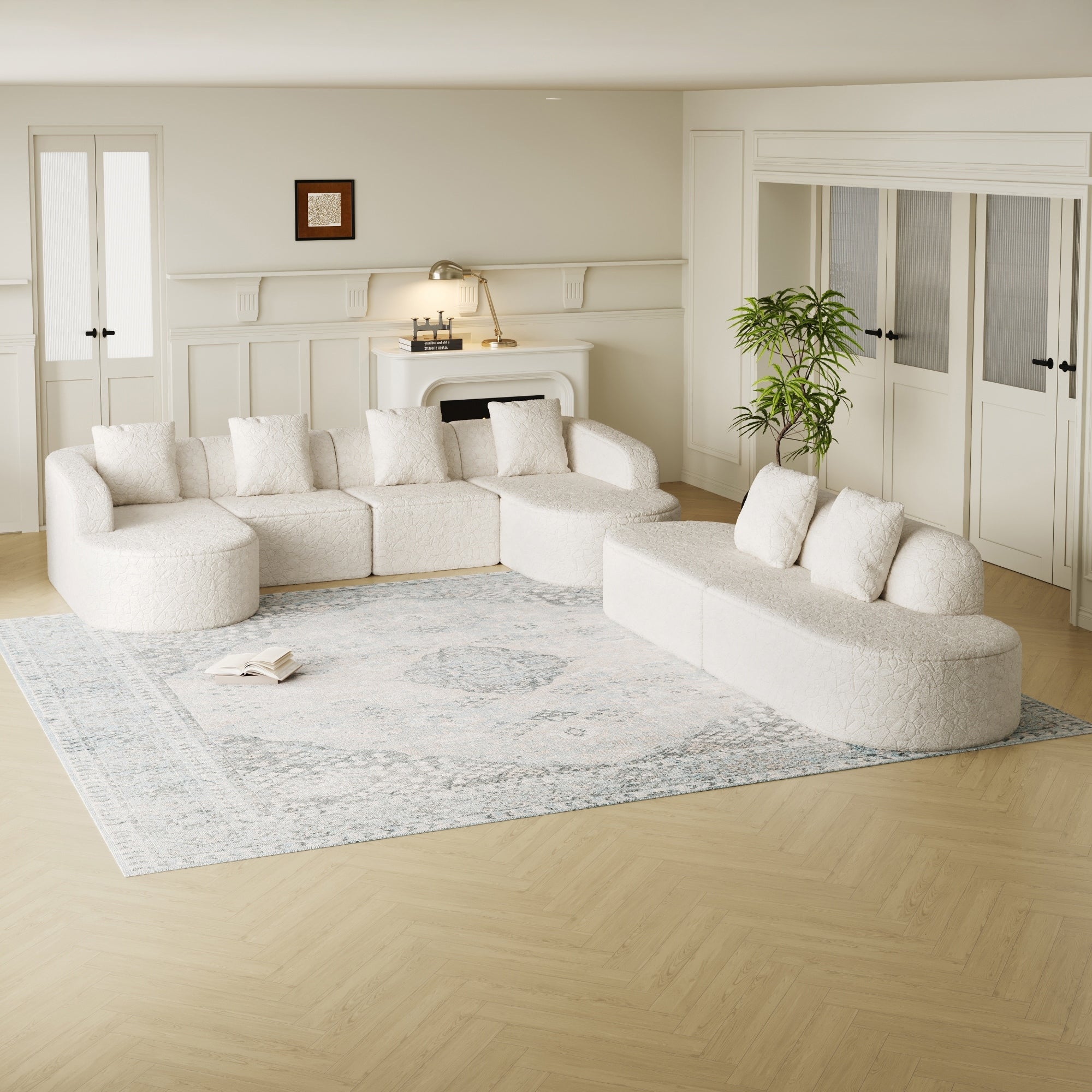 Roomfitters 111.8 L Shaped Modular Sofa Modern Organic Curved Sectional Couch With Leaf Textured Fabric For Living Room