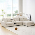 Roomfitters 112 Inch L Shaped Modular Sectional Sofa With Bluetooth Speaker Console And Cup Holders For Home Cream