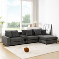 Roomfitters 112 Corduroy Sectional Sofa L Shaped Couch With Console Deep Wide Seat Ottoman Dark Gray