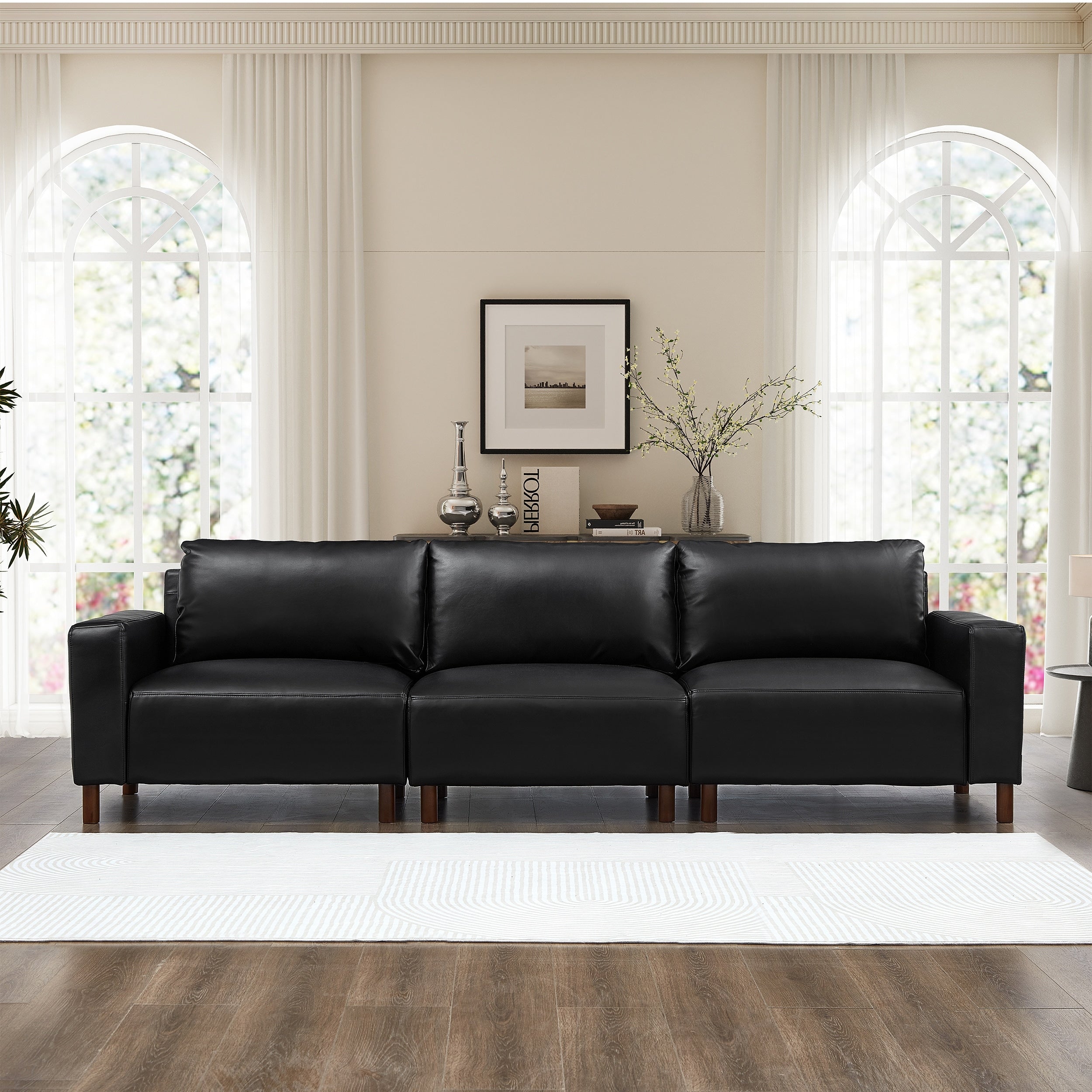 Roomfitters 112 Modern Extra Large 4 Seater Sofa Pu Leather Sectional Couch With Solid Wood Legs For Living Room