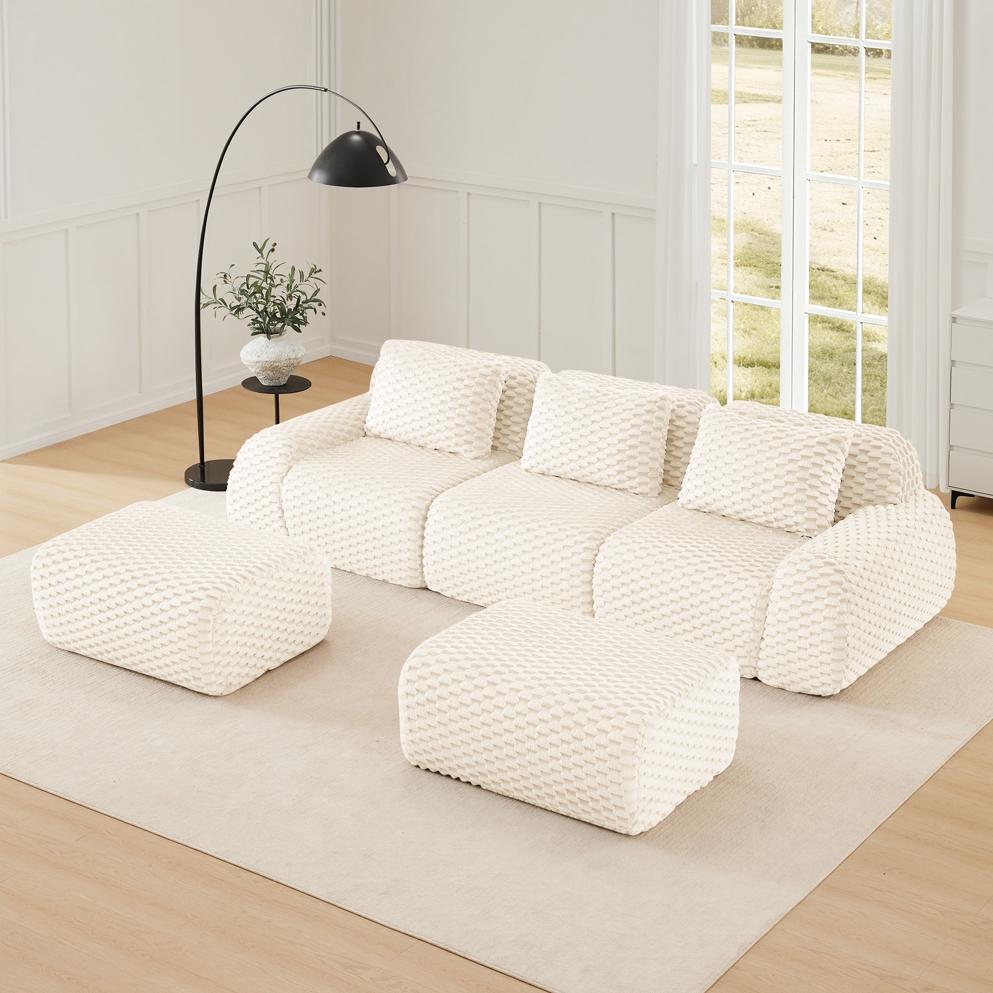 Roomfitters 114 Inch Modular Sectional Sofa Oversized Flannelette 3 Seater Cream