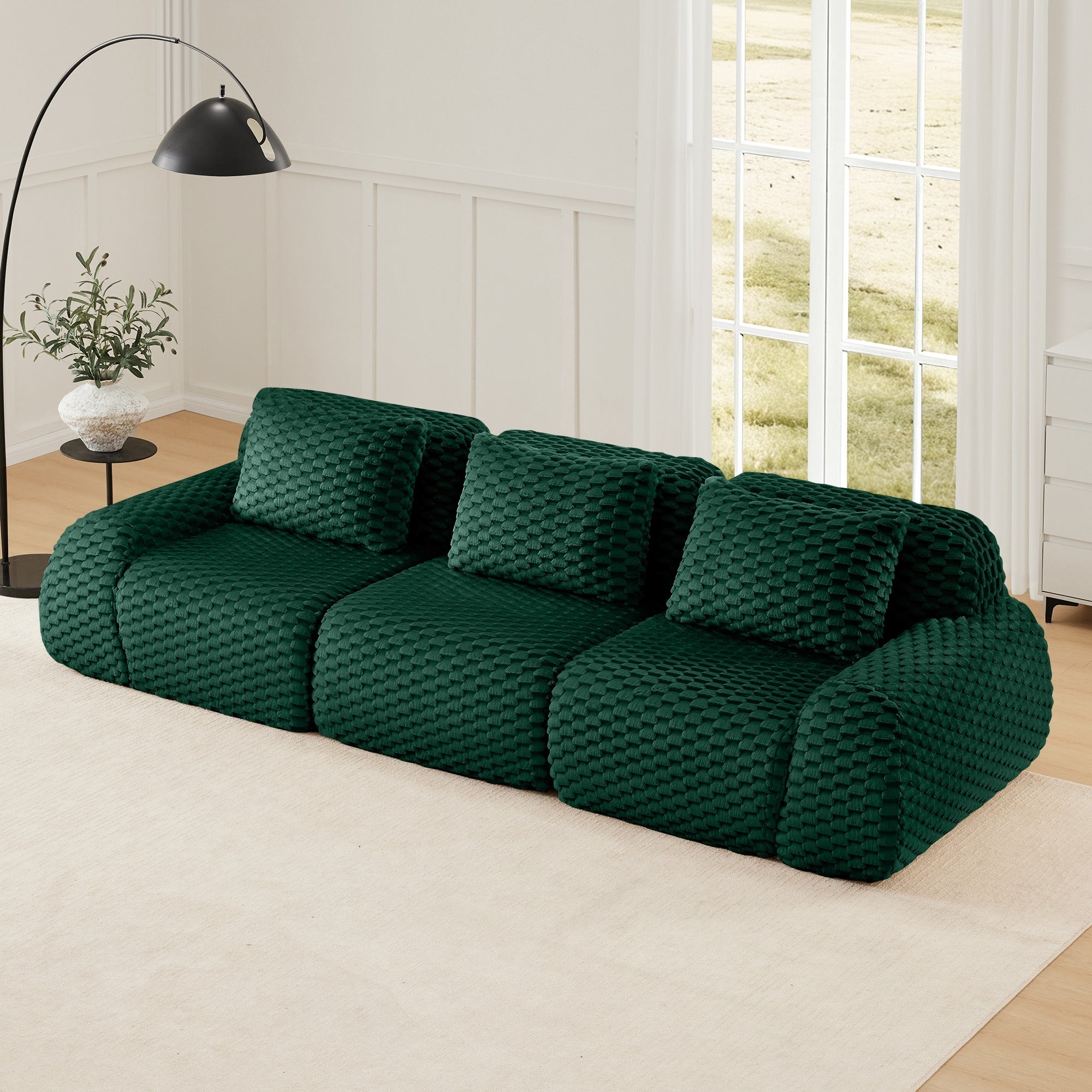 Roomfitters 114 Inch Modular Sectional Sofa Oversized Flannelette 3 Seater Green