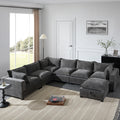 Roomfitters 117.5 Modular U Shaped Sectional Sofa With Storage Ottoman 7 Seat Wide Chenille Couch Living Room Sofa