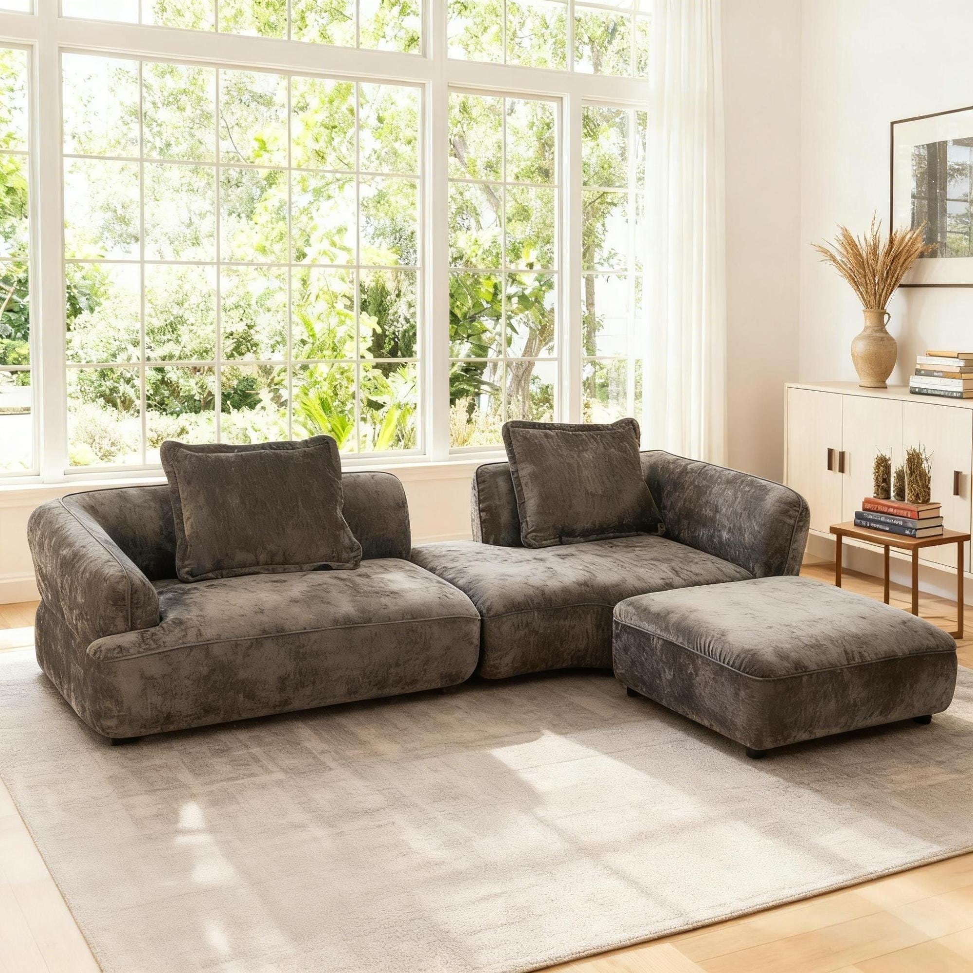 Roomfitters 122 Inch Modern L Shaped Sectional 2 Piece Deep Seating Couch High Density Sponge Core