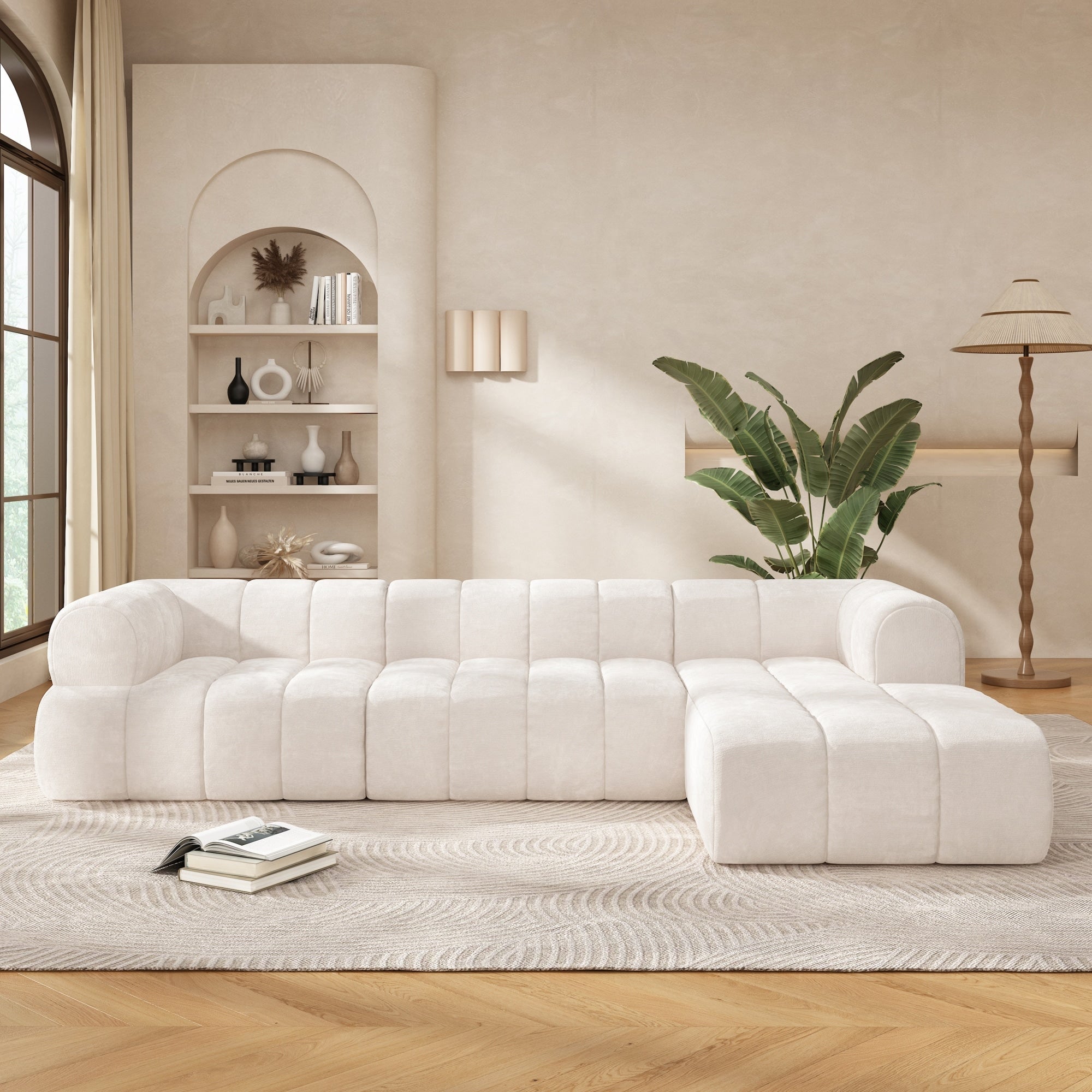 Roomfitters 122 Inch Modern L Shaped Sectional Integrated Chaise Lounge 2 Piece High Density Sponge Seating