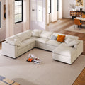 Roomfitters 124.8 7 Seater Modular Sectional Sofa Large Modern L Shaped Upholstered Couch With Ottoman For Living Room Beige