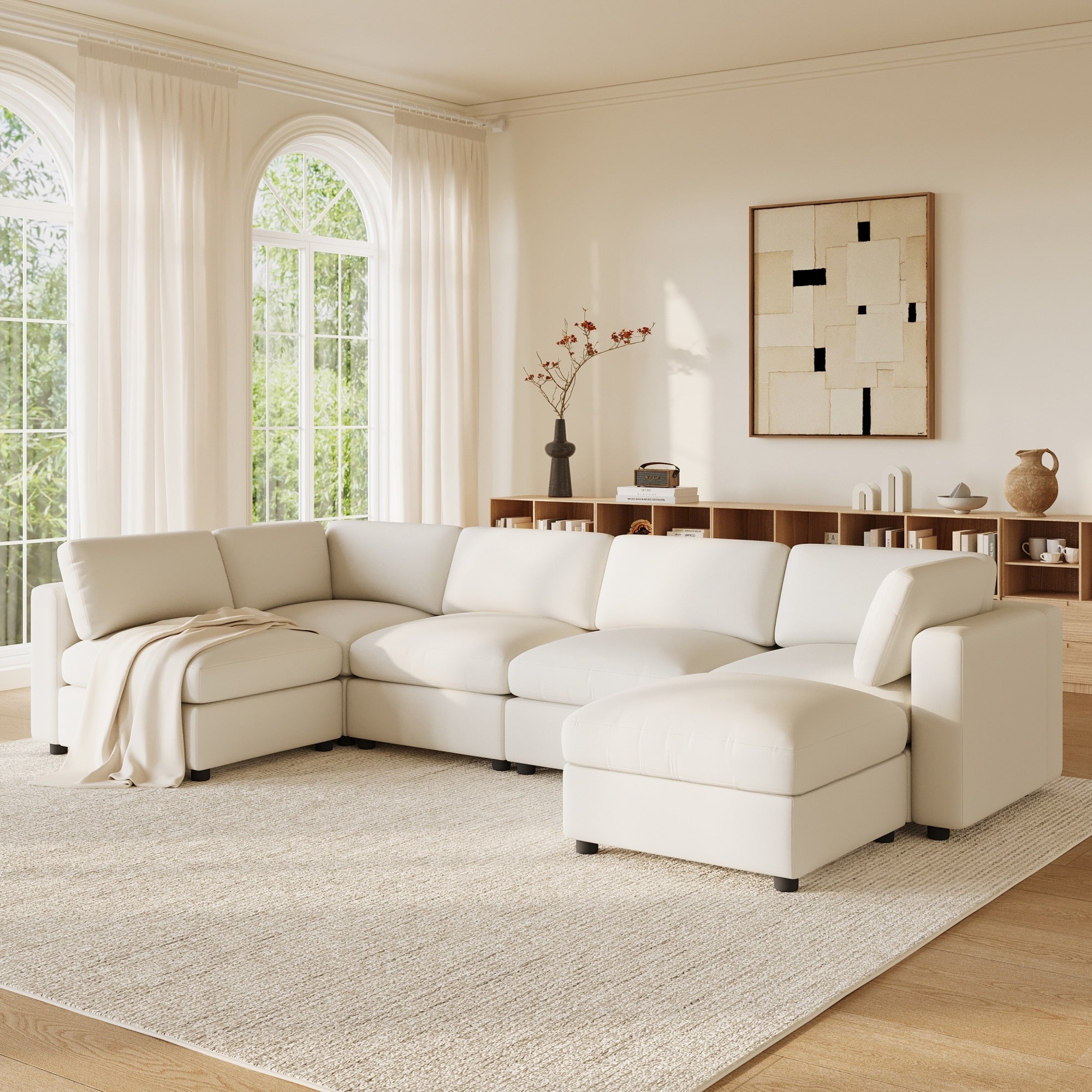 Roomfitters 129 Inch Oversized U Shaped Modular Sectional Sofa Large Upholstered Living Room Seating Couch Furniture