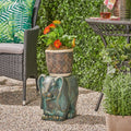 Roomfitters 13 Inch Rabbit Garden Stool Lightweight Concrete Outdoor Accent Table With Distressed Gold Patina Antique Green