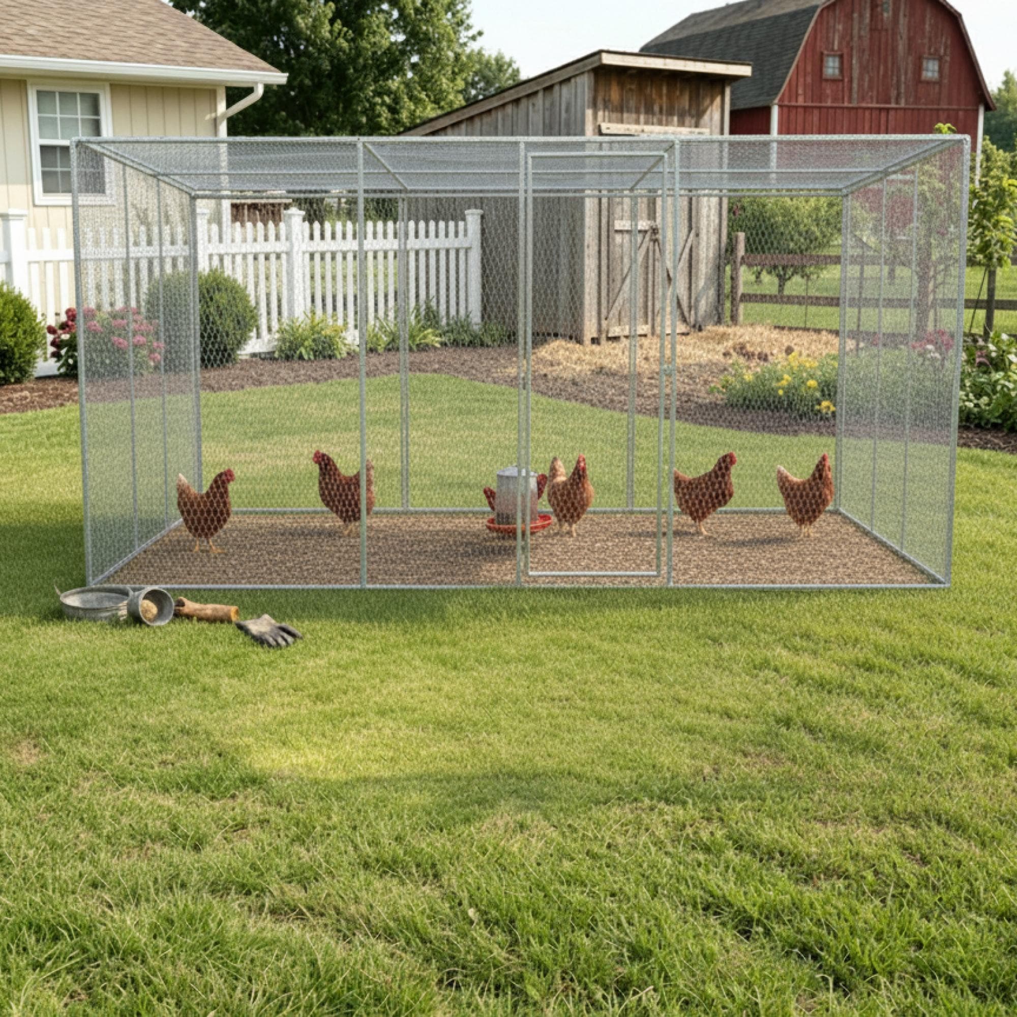Roomfitters 13 X 8 X 6.5 Ft Chicken Coop Large Walk In Metal Poultry Cage Outdoor Backyard Duck Hen Run Fence Playpen Silver