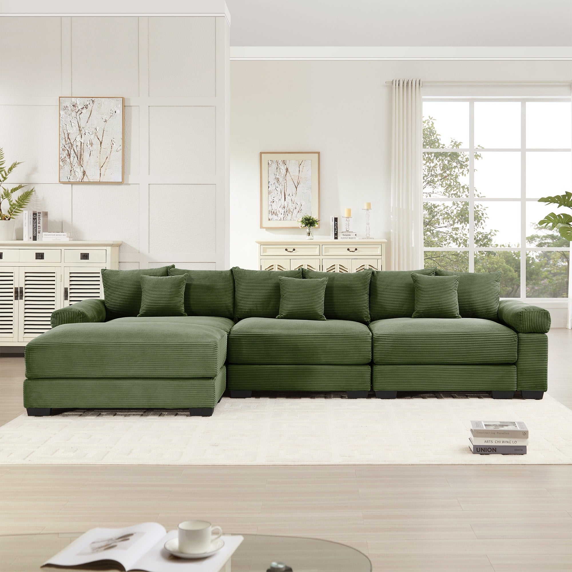 Roomfitters 130 Inch Modular Sectional Couch Oversized Corduroy 3 Seater With Deep Seats