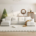 Roomfitters 131.3 Inch Modern U Shaped Sectional Sofa 6 Seater Linen Blend Couch 2 Storage Ottomans Pit Lounge