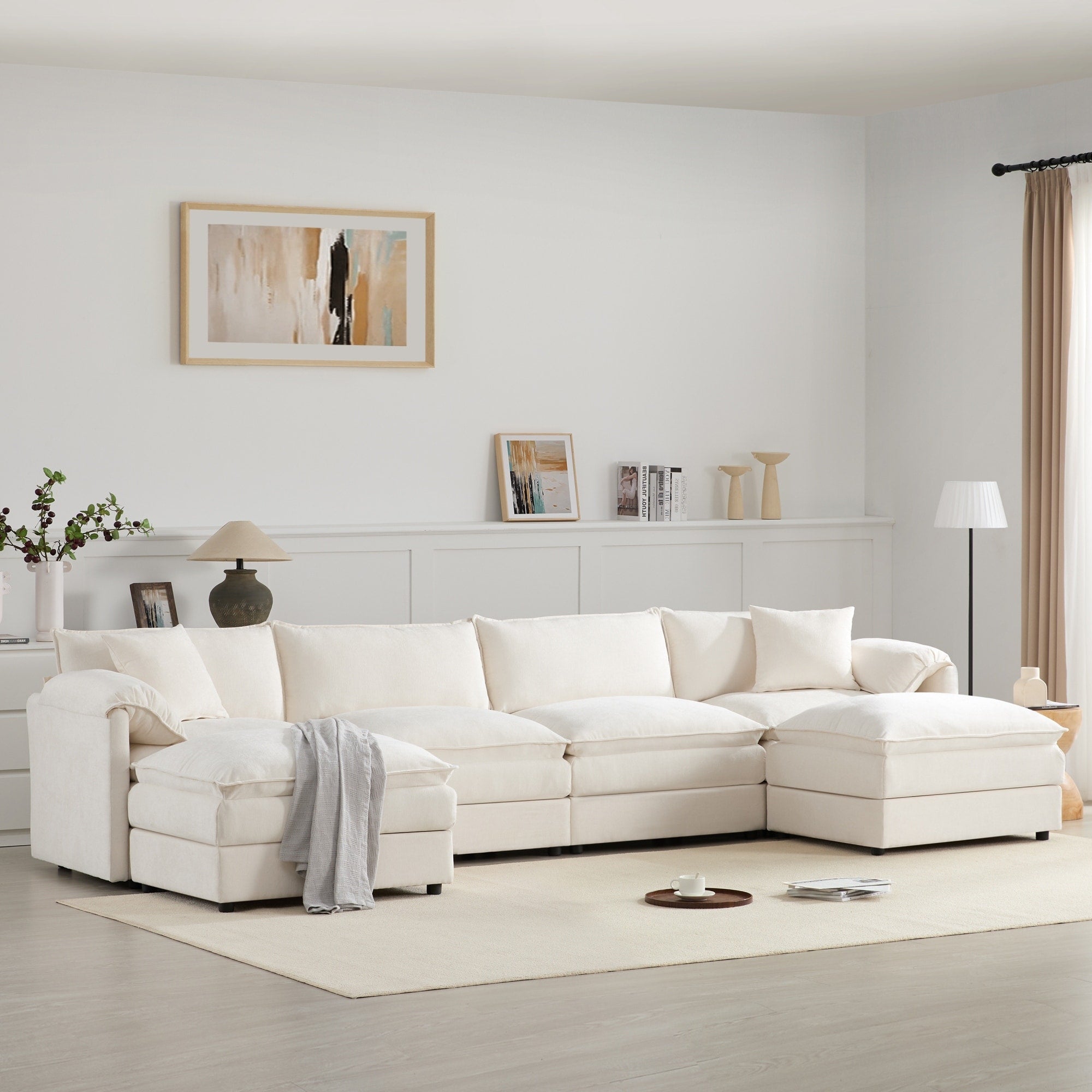 Roomfitters 136 Inch Oversized U Shaped Modular Sectional Sofa Large Upholstered Living Room Seating Couch Furniture