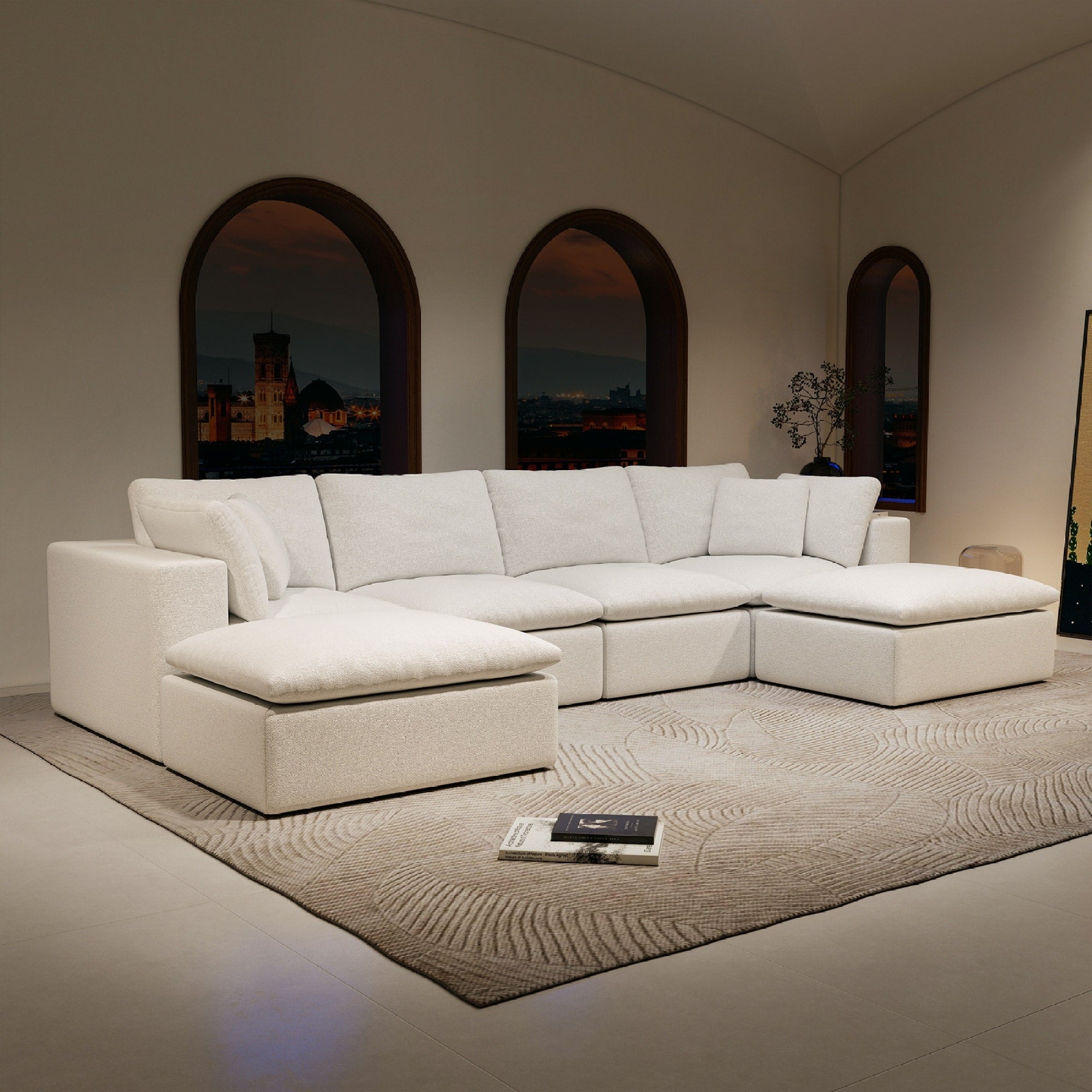 Roomfitters 137.8 Modular Sectional Sofa 5 Piece Compressed Cloud Couch No Assembly Plush Corduroy White