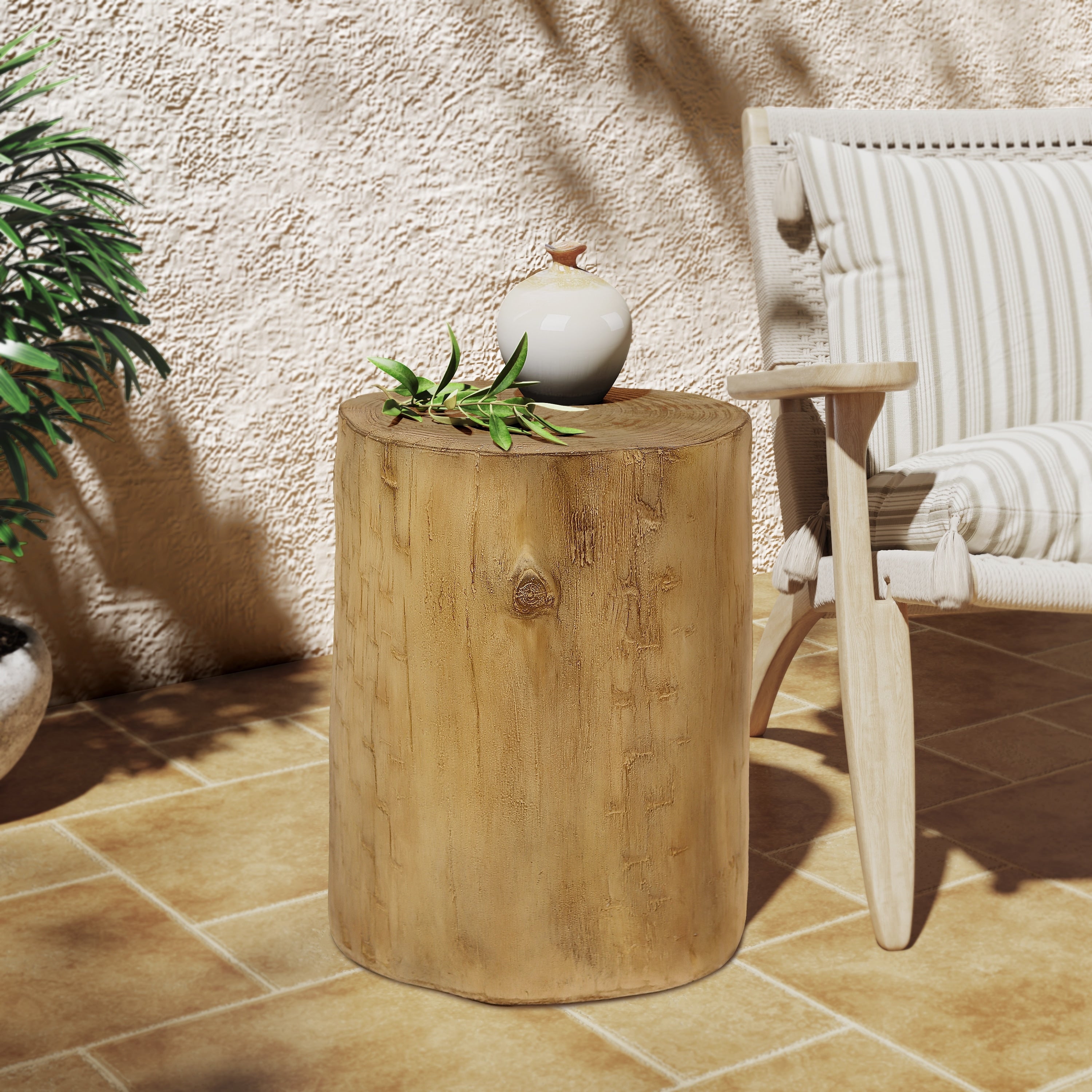 Roomfitters 14.25 Inch Mgo Side Table Faux Tree Stump Log Stool Outdoor Patio Accent End Table For Living Room Light Brown