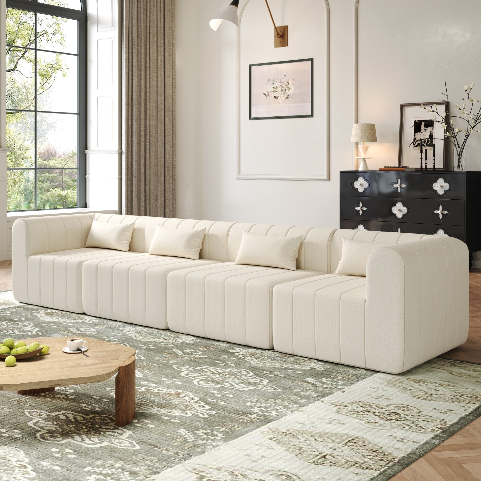 Roomfitters 145.5 Inch Modular Sectional Sofa 4 Piece Upholstered Modular Couch High Density Foam Seating
