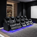 Roomfitters 155.5 Power Recliner 5 Piece Set Top Grain Nappa Leather 27 Color Rgb Led Usb C Charging Black
