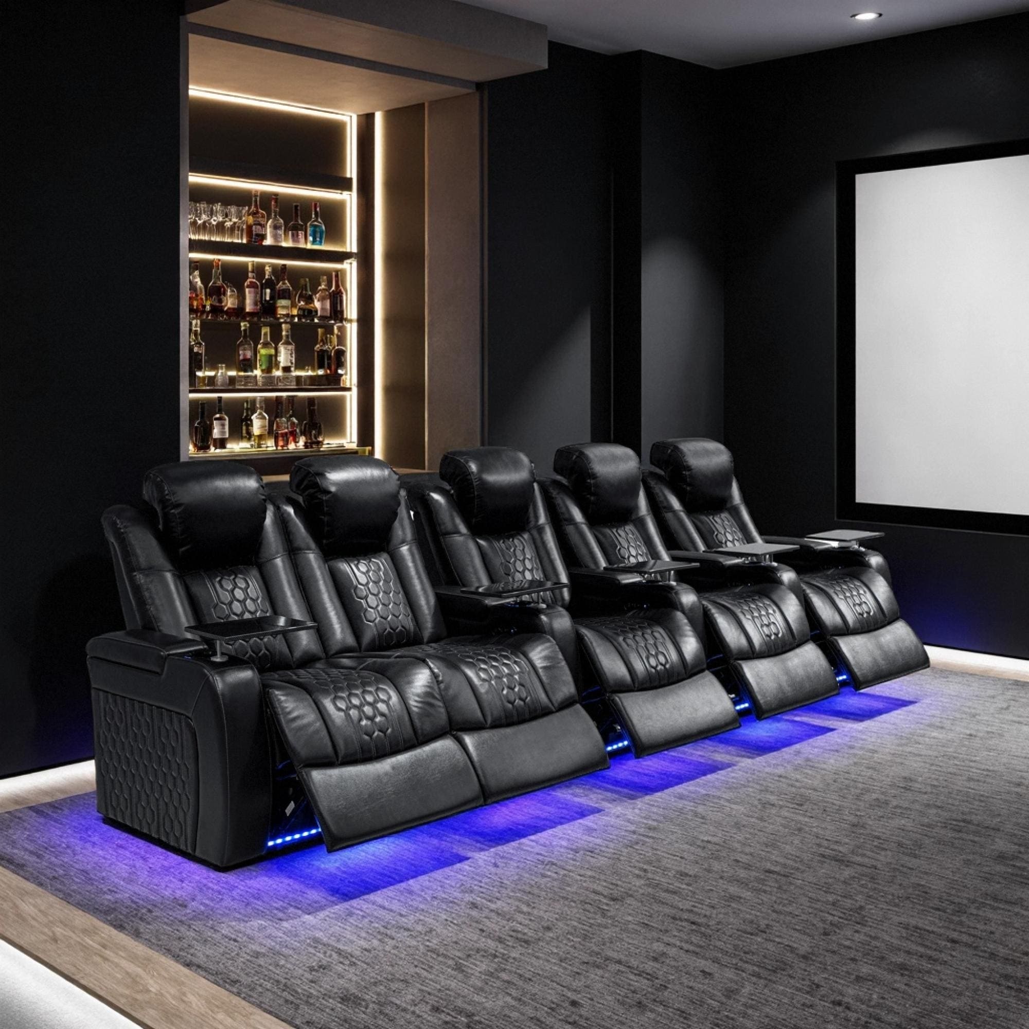 Roomfitters 155.5 Power Recliner 5 Piece Set Top Grain Nappa Leather 27 Color Rgb Led Usb C Charging Black