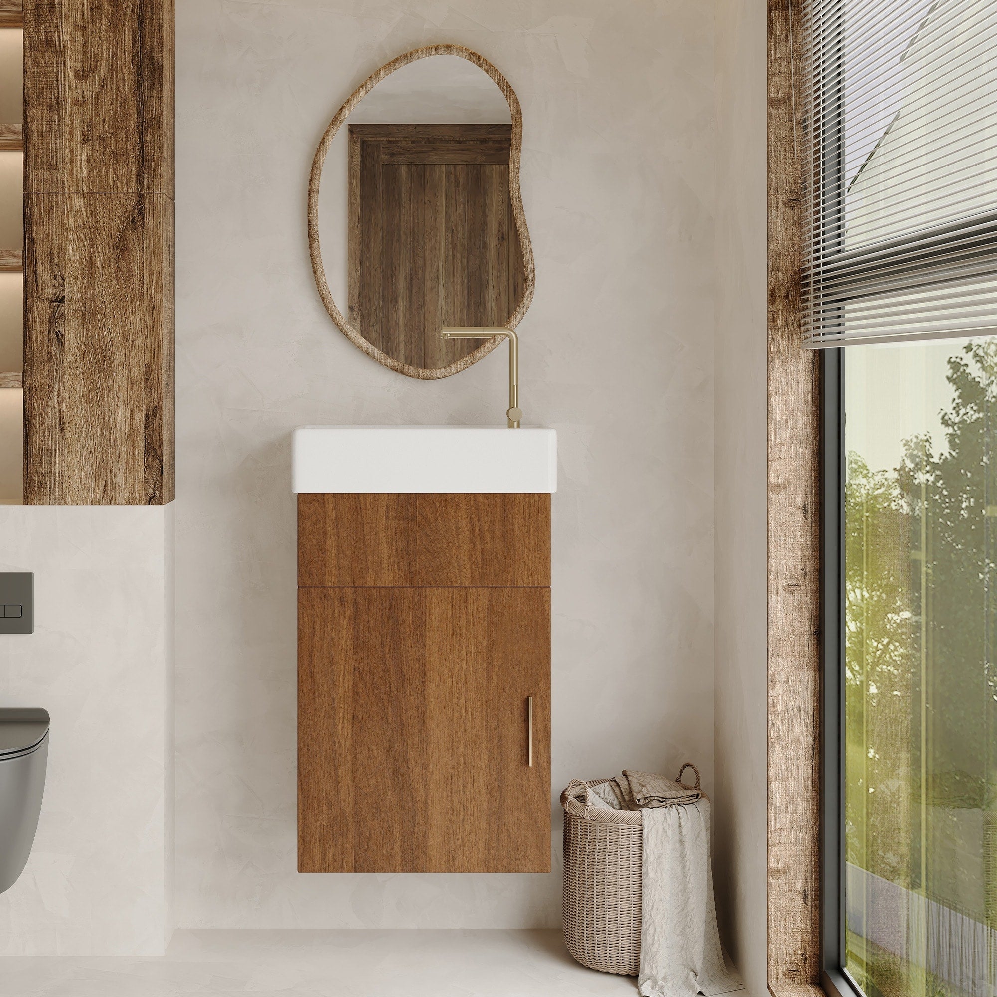 Roomfitters 16.5 Modern Floating Bathroom Vanity With Single Sink Wall Mount Small Space Storage Cabinet Walnut White
