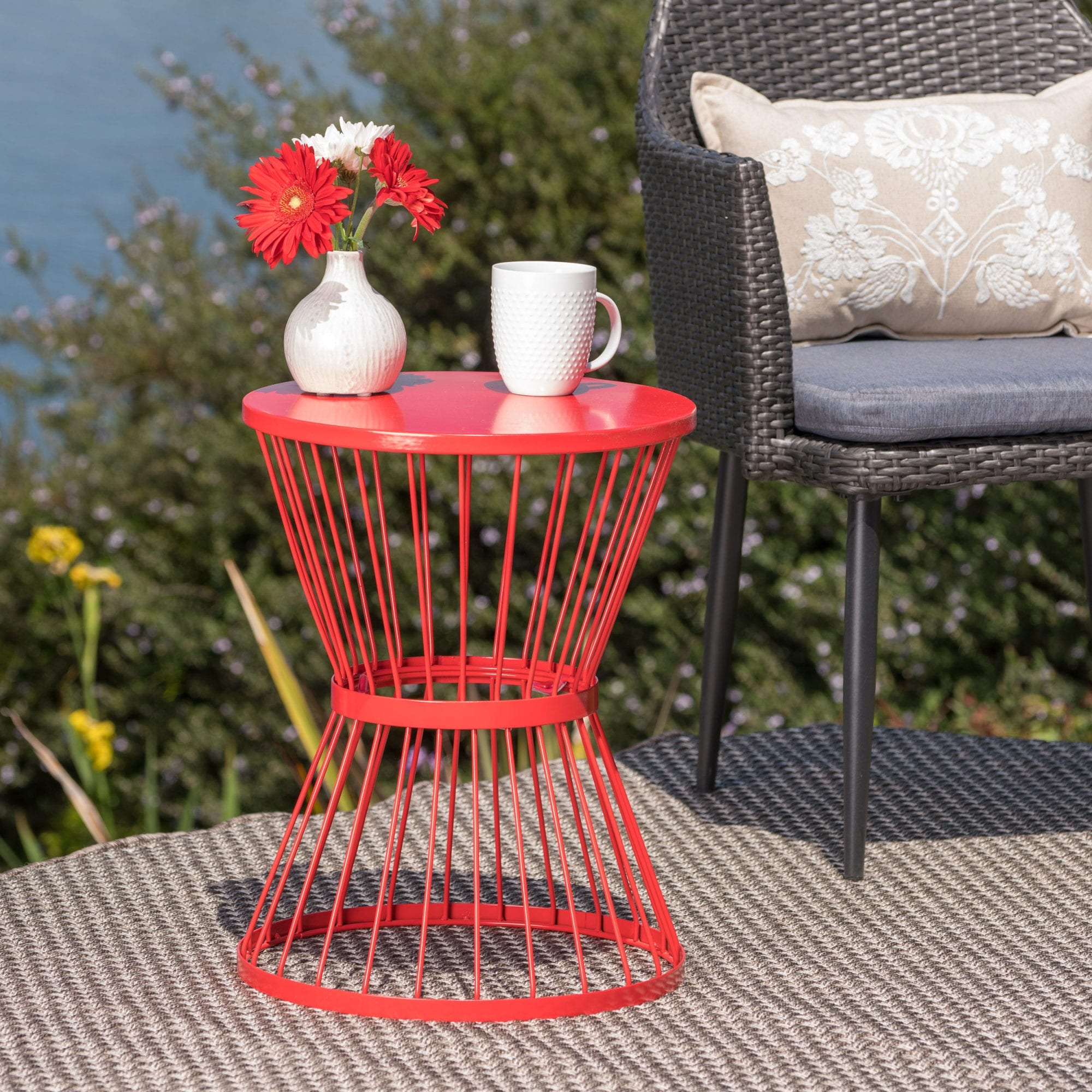 Roomfitters 16 Stainless Steel Outdoor Side Table Luxury Hourglass Cage Accent Table Modern Minimalist Patio End Table