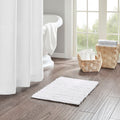Roomfitters 17X24 Cotton Chenille Chain Stitch Rug White Textured Spa Bathroom Carpet Absorbent Quick Dry Non Skid Bath Mat