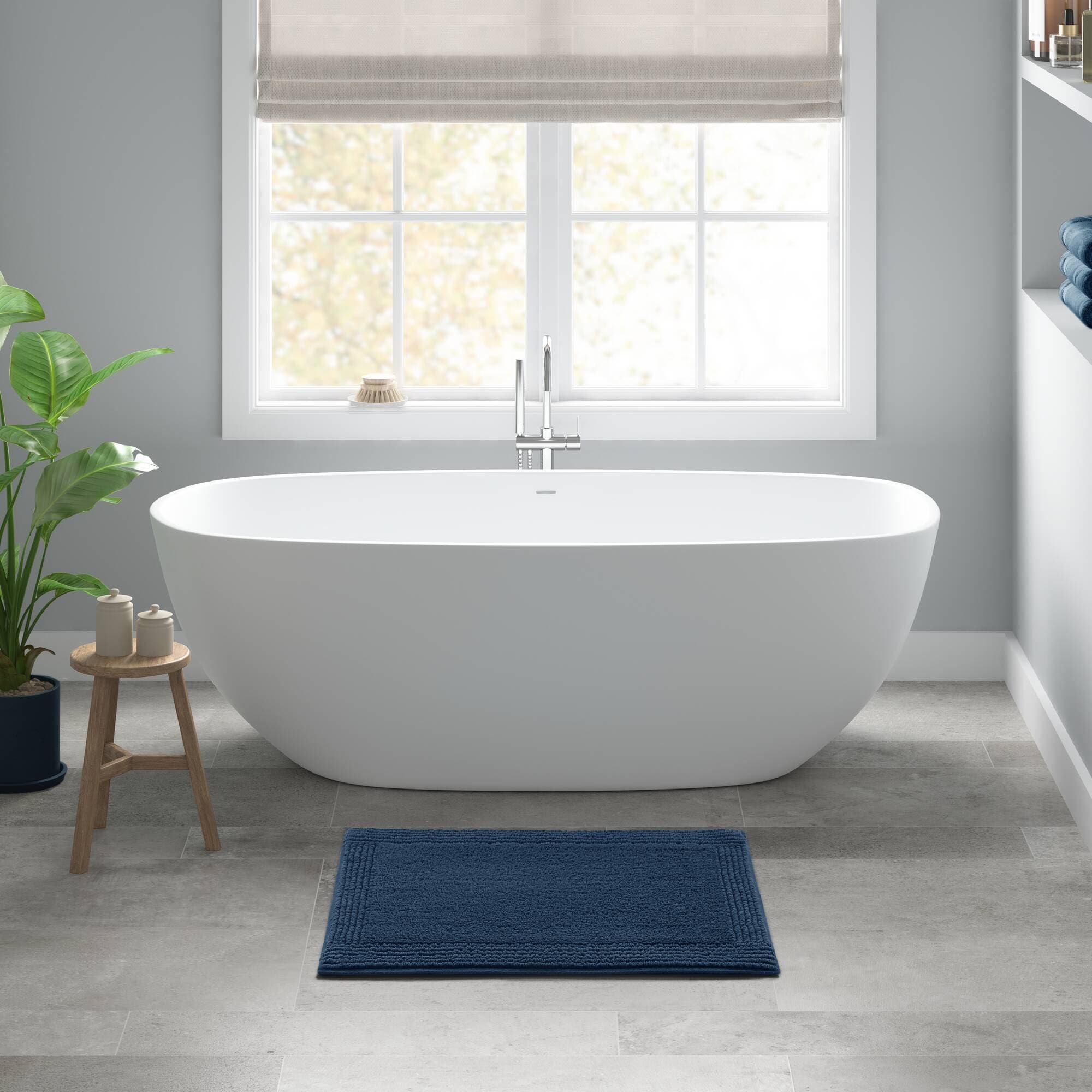 Roomfitters 17X24 Cotton Tufted 3000 Gsm Reversible Bath Rug Navy Blue Heavyweight Luxury Spa Runner Extra Soft Absorbent Mat