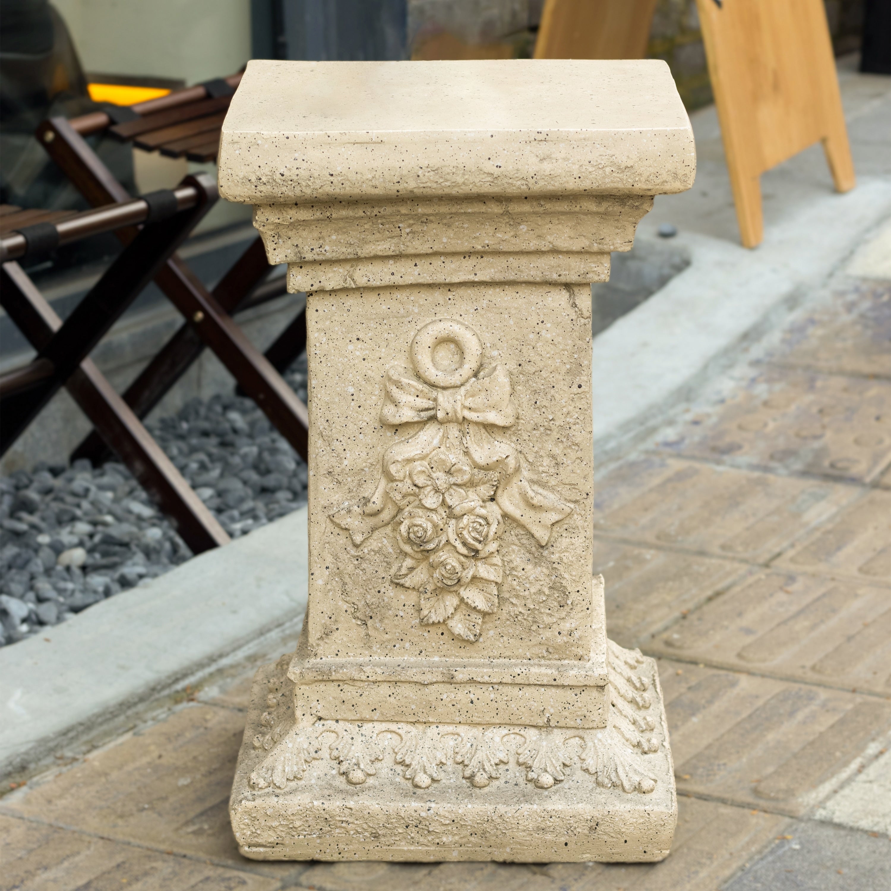 Roomfitters 19 Inch Classical Column Plant Stand Square Pedestal Flower Pot Holder For Outdoor Garden Indoor Patio Sand