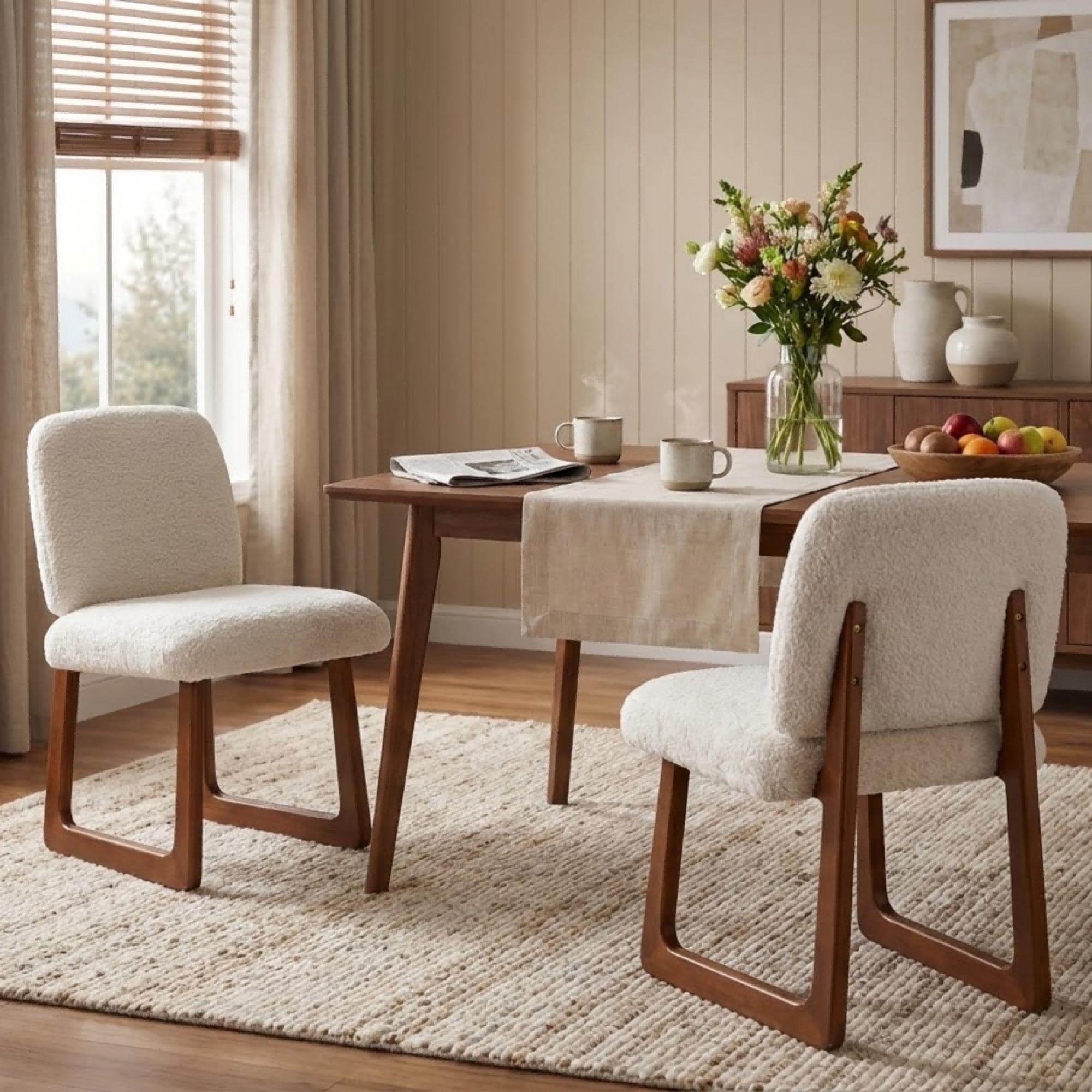 Roomfitters 19 Upholstered Dining Chairs Set Of 2 Mid Century Modern Armless Side Chairs With Wood Sled Legs Beige Brown