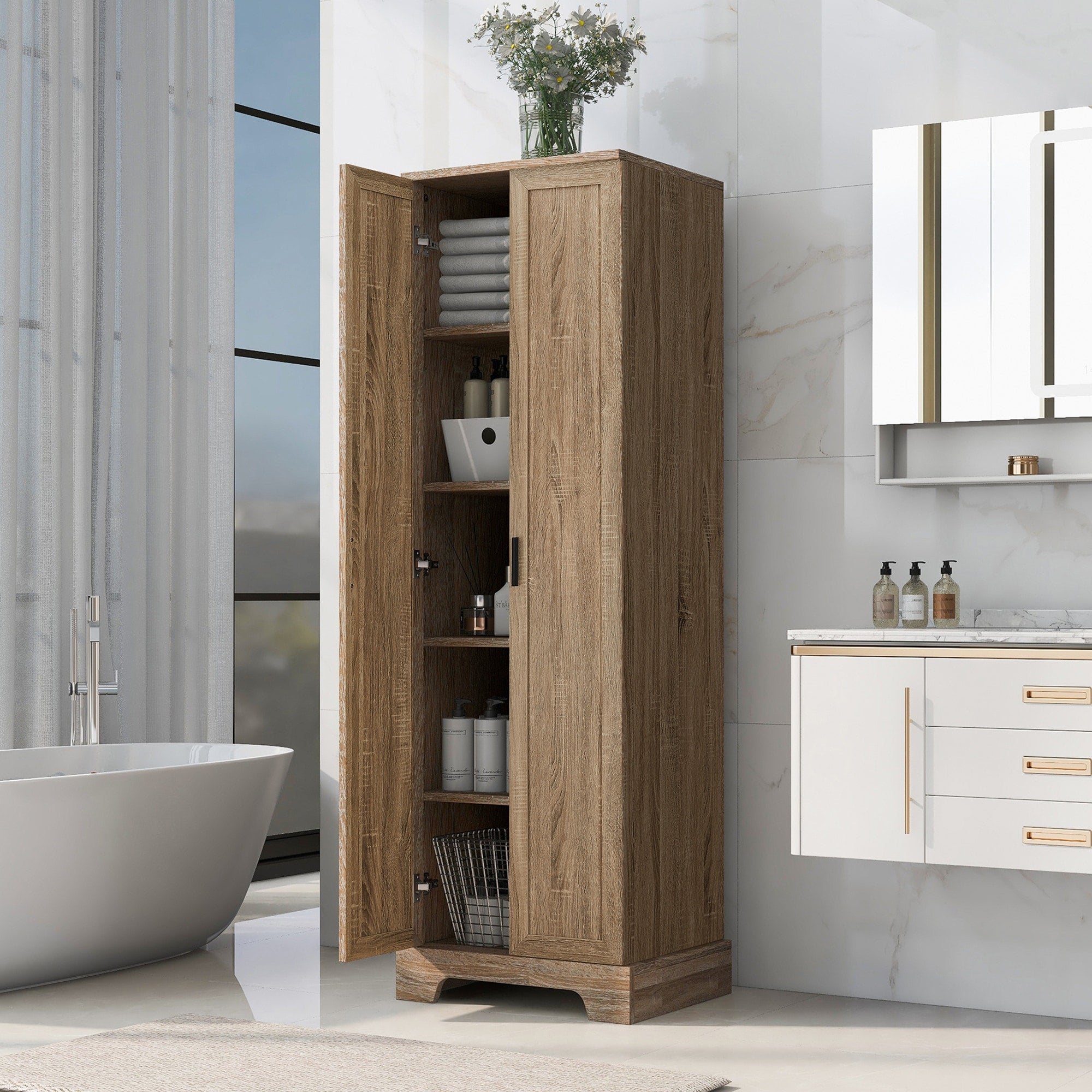 Roomfitters 2 Door Tall Storage Cabinet Multi Functional Organizer With Adjustable Shelves