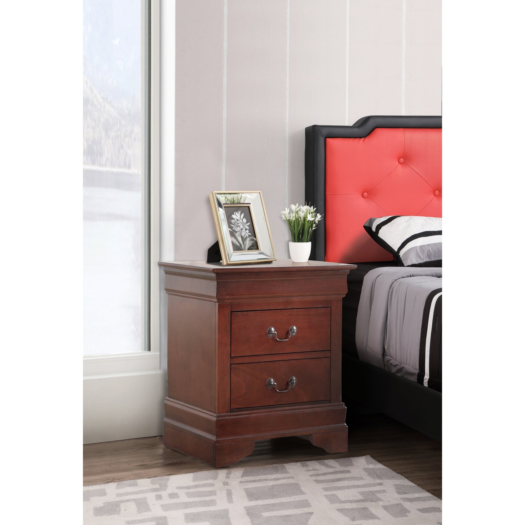 Roomfitters 2 Drawer Nightstand Charming Finish Silver Handles Fully Assembled Classic Bedroom End Table