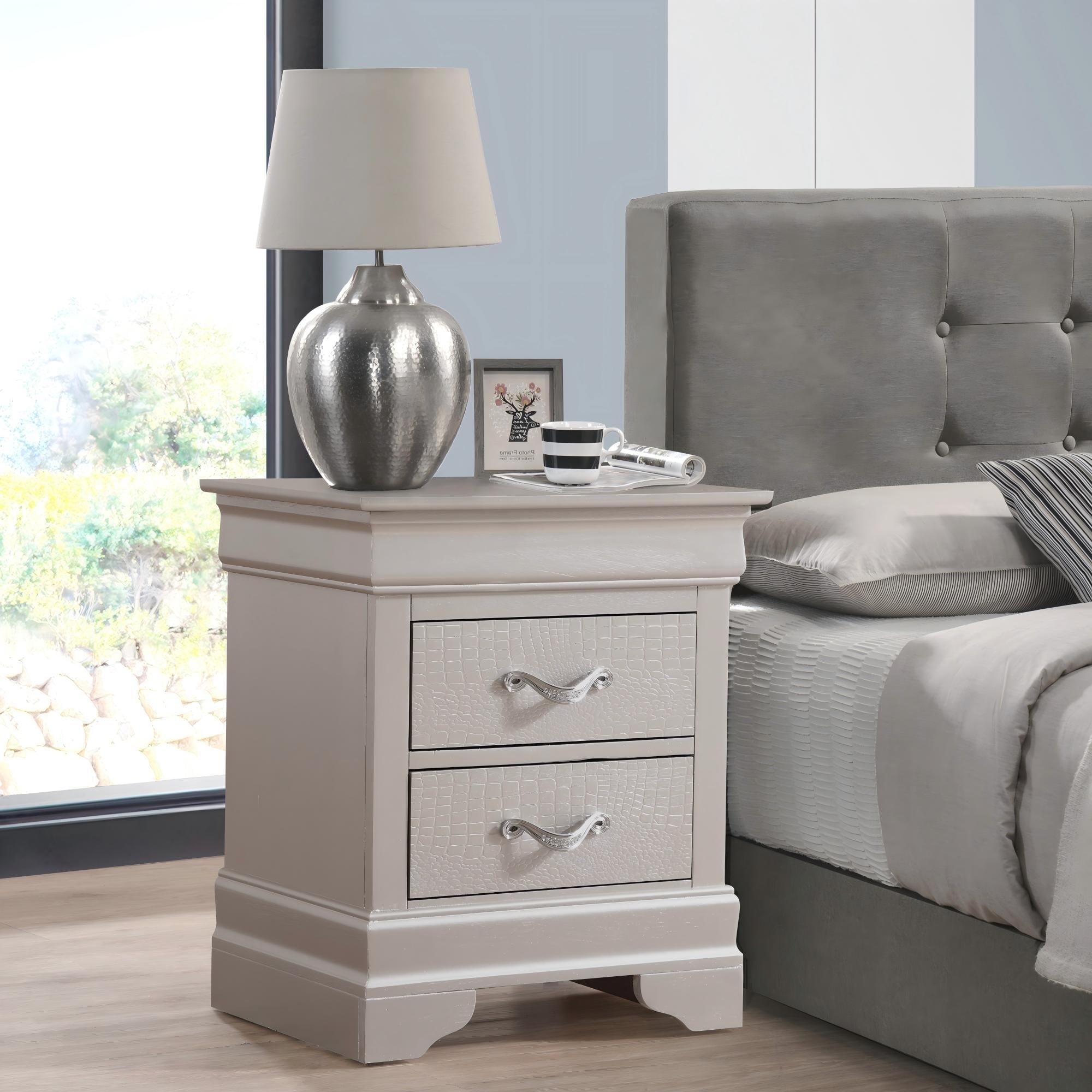 Roomfitters 2 Drawer Nightstand Croc Textured Silver Handles Fully Assembled Modern End Table
