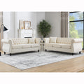Roomfitters 2 Piece 80 Chesterfield Upholstered Sofa Set 3 Seater Couches With Button Accented Back And Nailhead Trim Beige