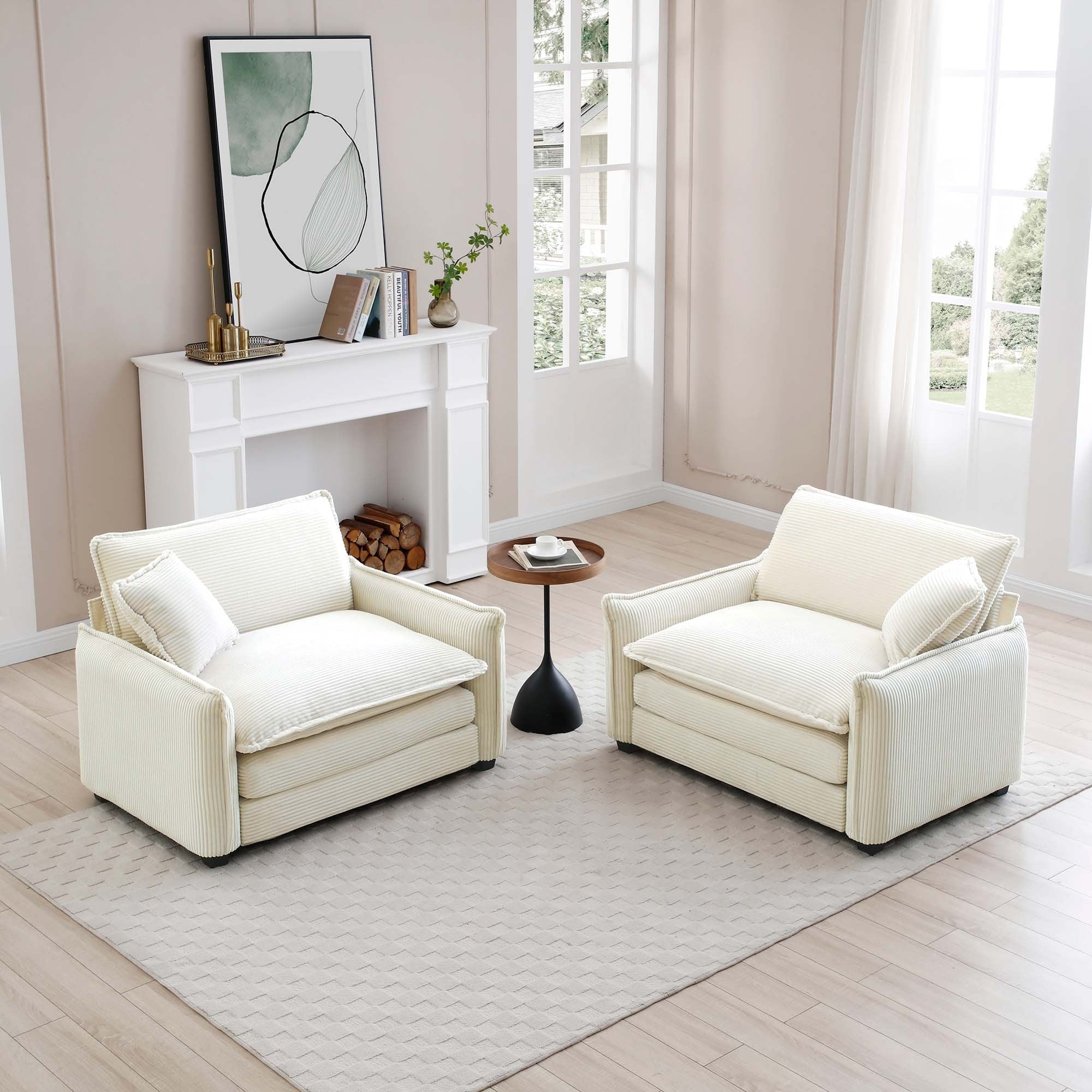 Roomfitters 2 Piece Beige Corduroy Sofa Set Deep Seated Modular Chairs With Memory Foam Pillows