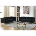 Roomfitters 2 Piece Black Chesterfield Sofa Set Two 3 Seater Upholstered Couches With Button Accented Back And Gold Legs Black