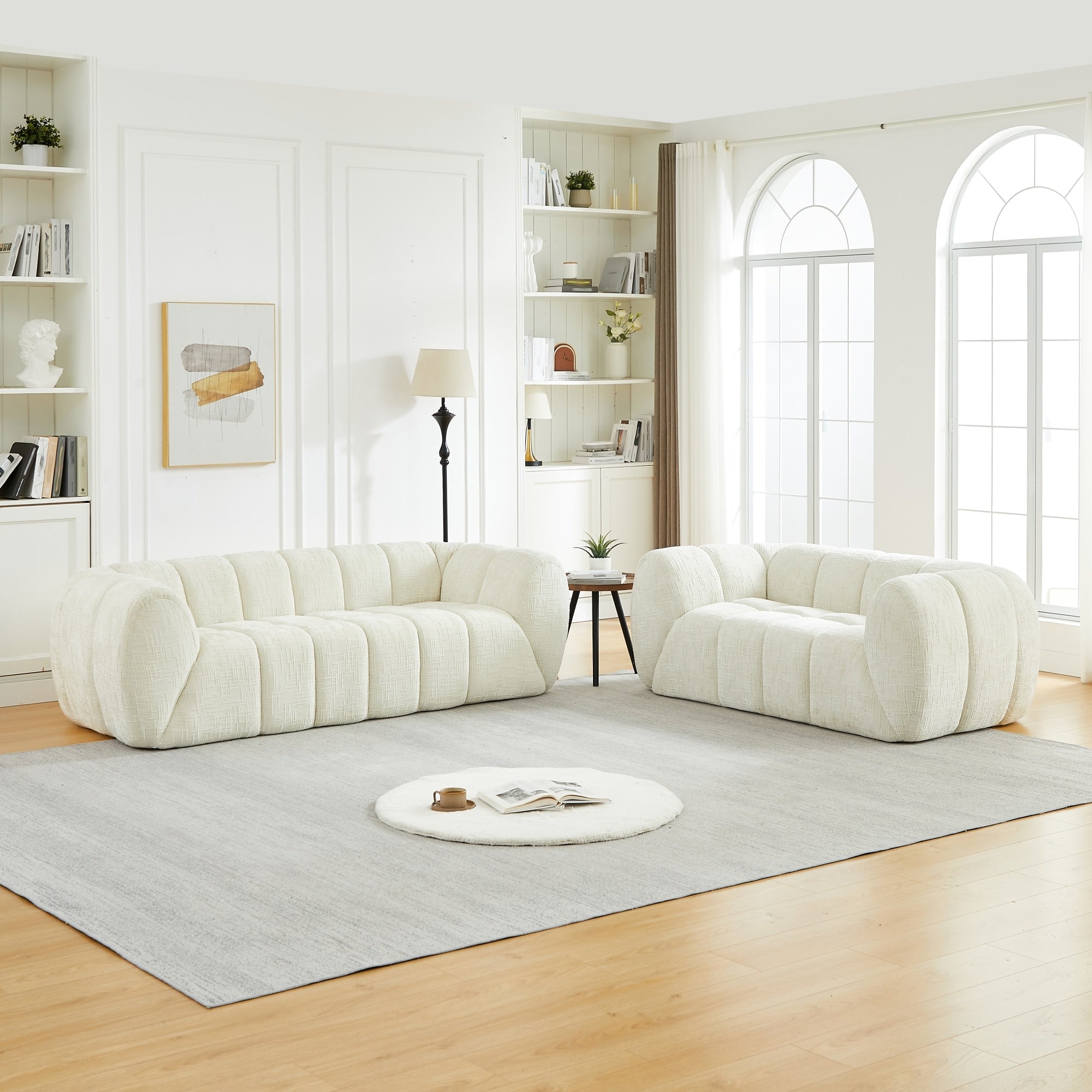 Roomfitters 2 Piece Chenille Foam Sofa Set Modern Low Profile Modular Sectional Couch For Large Living Room