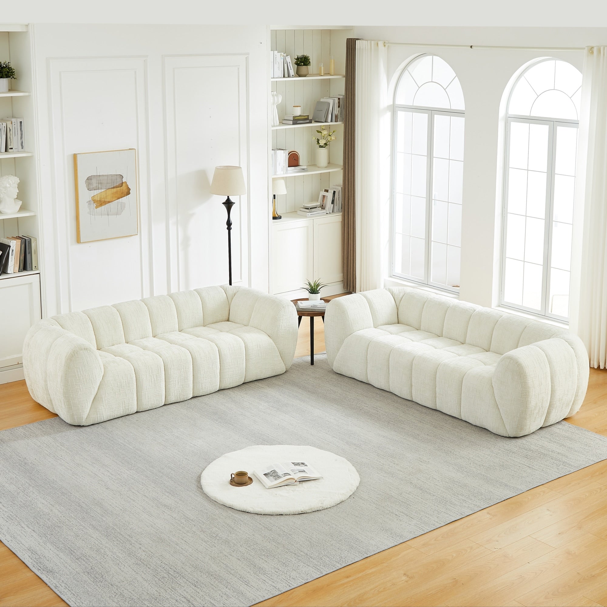 Roomfitters 2 Piece Chenille Foam Sofa Set Modern Low Profile Modular Sectional Couch For Large Living Room