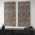 Roomfitters 2 Piece Distressed Carved Wood Wall Decor Set 32X16 Floral Mdf Panels Dimensional Art