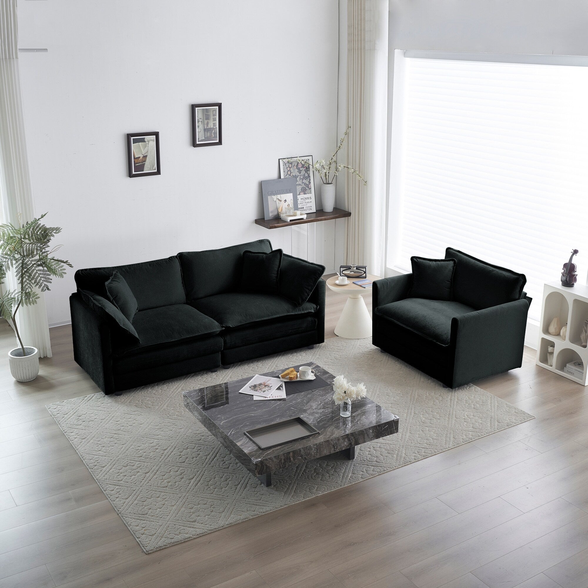 Roomfitters 2 Piece Modular Sofa Set Chenille Upholstered Loveseat And Accent Chair With Wood Frame