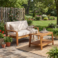 Roomfitters 2 Piece Outdoor Acacia Wood Conversation Set Weather Resistant Loveseat And Coffee Table