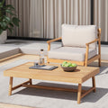 Roomfitters 2 Piece Outdoor Wood Chat Set Patio Armchair Club Chair With Slatted Coffee Table For Deck Garden Teak And Beige