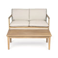 Roomfitters 2 Piece Outdoor Wood Conversation Set Teak Finish Patio Loveseat Sofa And Coffee Table For Deck Garden Beige