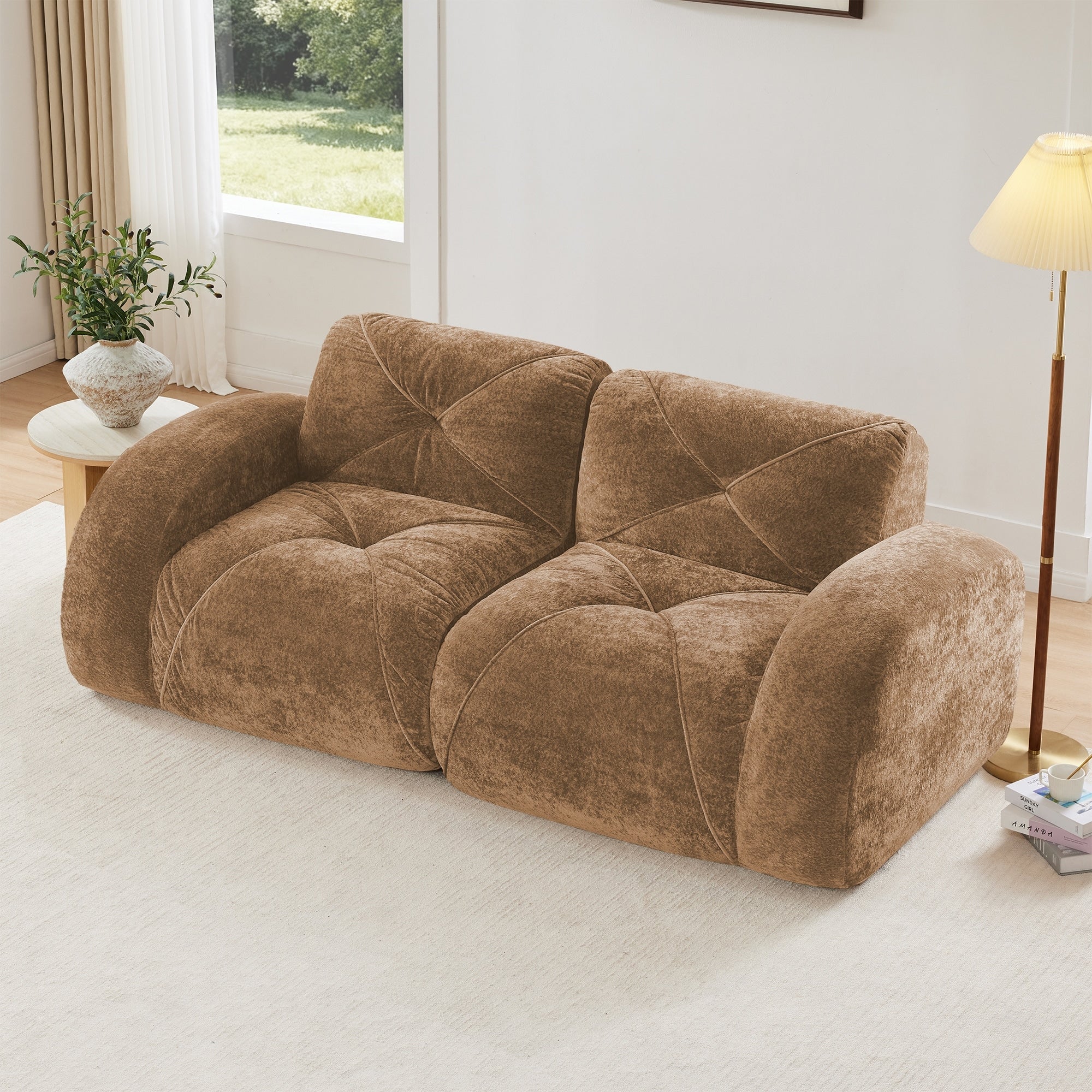 Roomfitters 2 Seater Tufted Velvet Sofa No Assembly Boneless Cloud Couch With 32D High Density Sponge