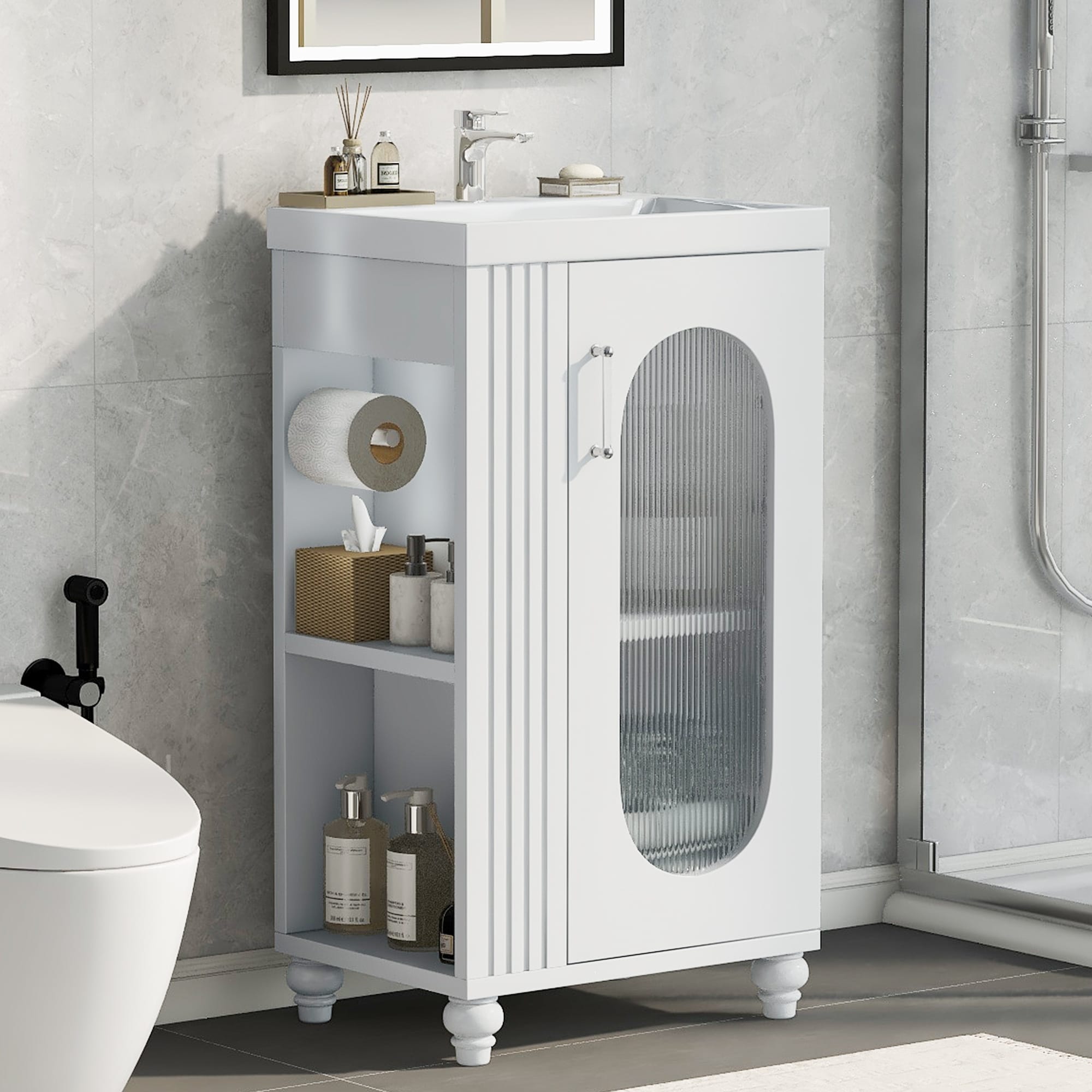 Roomfitters 20 Bathroom Vanity With Sink 1 Door Cabinet With Adjustable Shelf Side Open Shelves Toilet Paper Holder