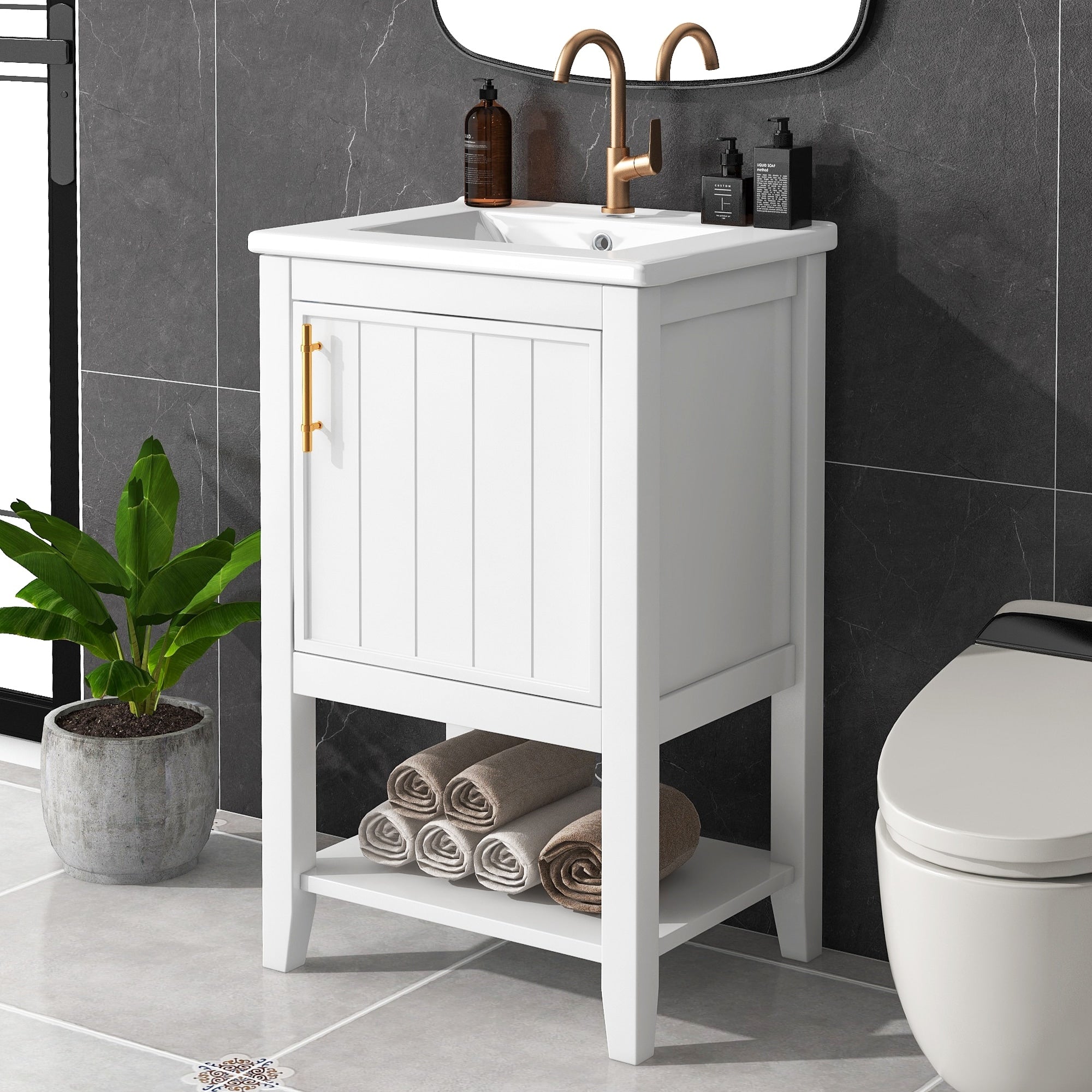 Roomfitters 20 Bathroom Vanity With Sink Freestanding Single Sink Cabinet With Shaker Door And Open Shelf Modern