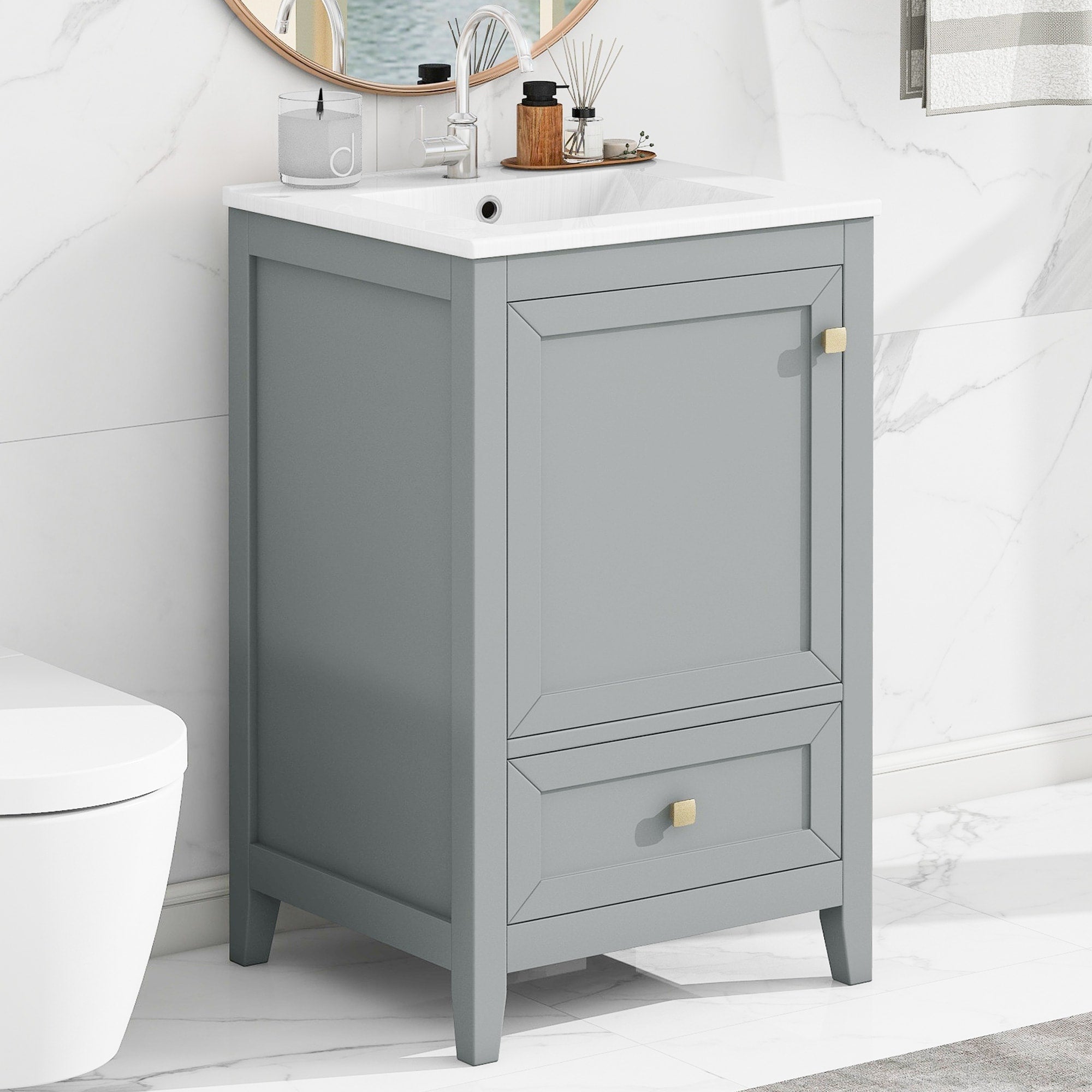 Roomfitters 20 Bathroom Vanity With Sink Soft Close Cabinet With Door Rack Bottom Drawer