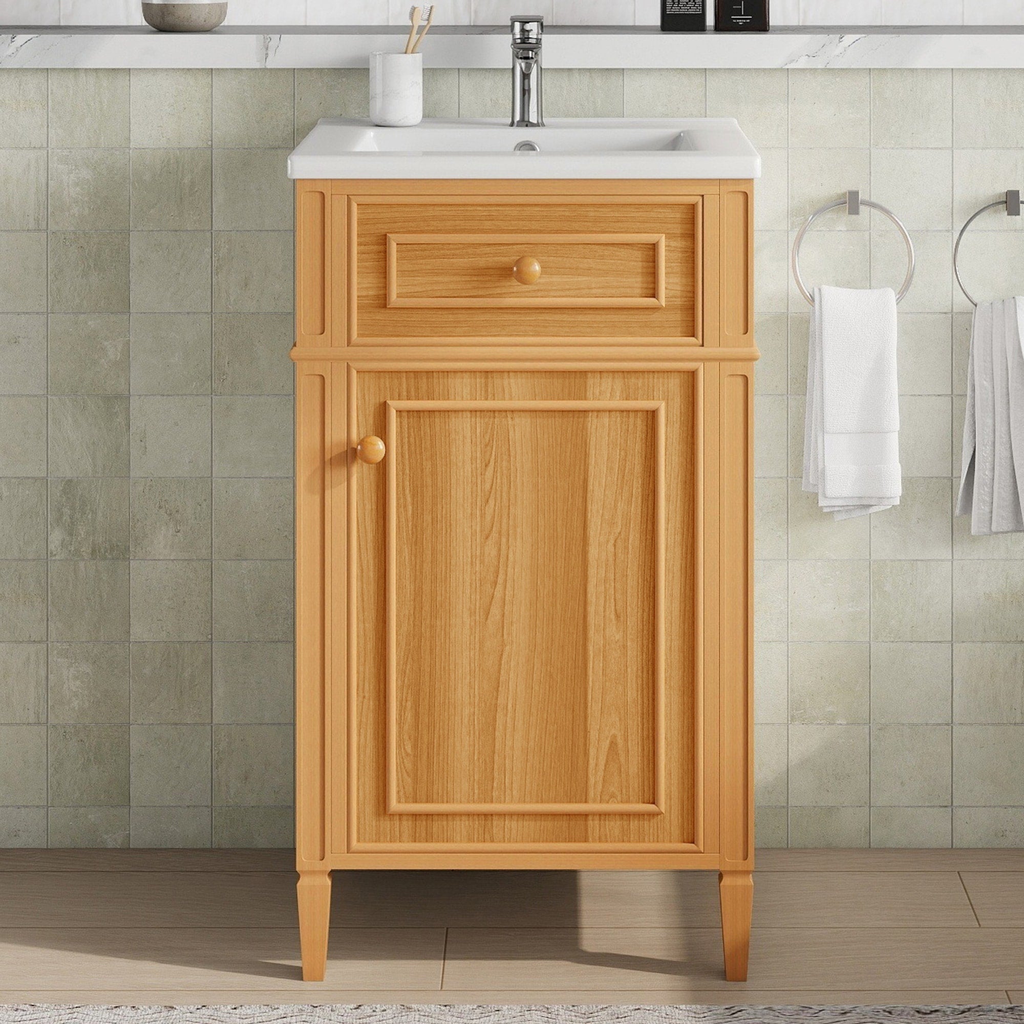 Roomfitters 20 Bathroom Vanity With Sink Solid Pinewood Frame Legs Tilt Out Drawer Soft Close Door With Racks